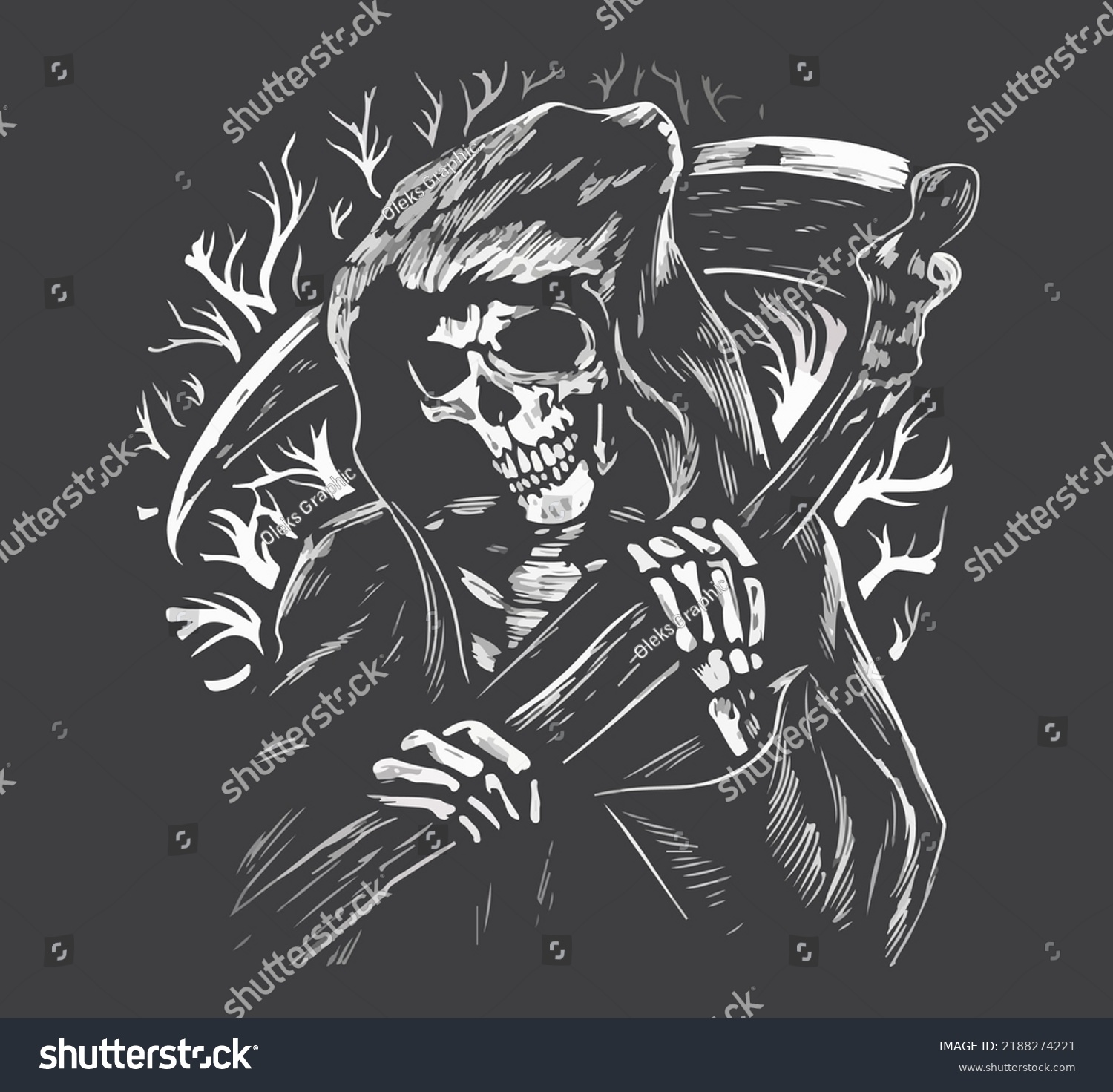 Death Scythe On Dark Background Stock Vector (Royalty Free) 2188274221 ...