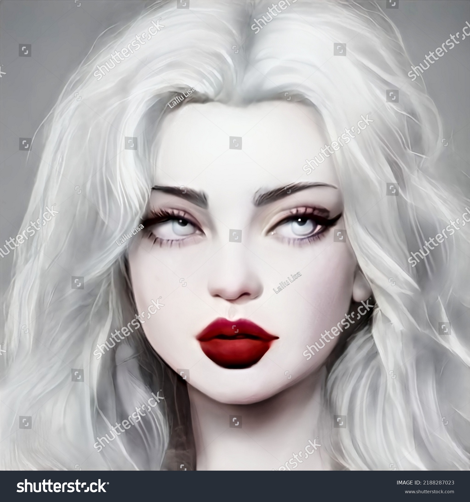 Whitehaired Lady Dark Red Lips 3d Stock Illustration 2188287023 ...