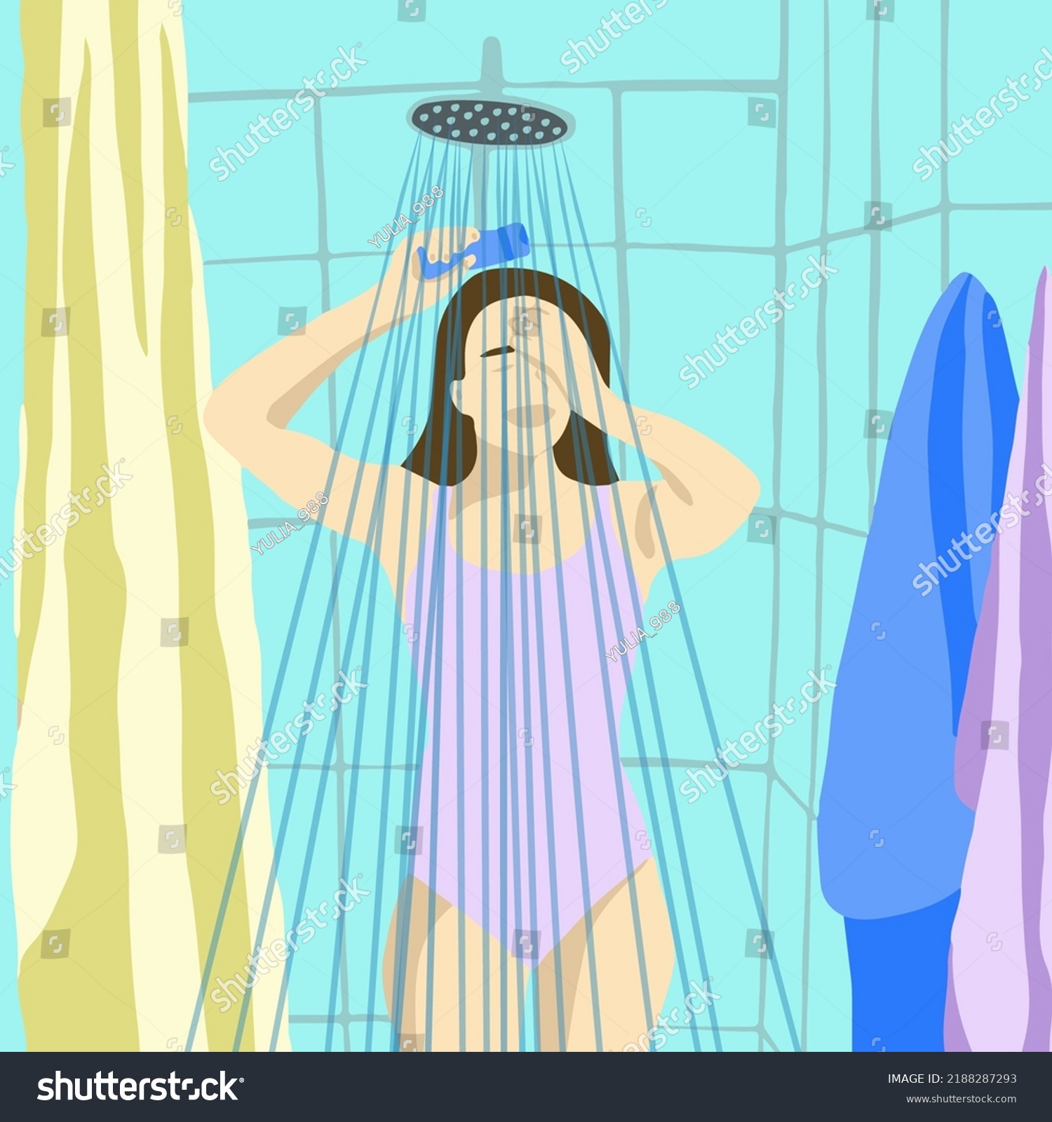 Illustration Girl Taking Shower Stock Vector Royalty Free 2188287293