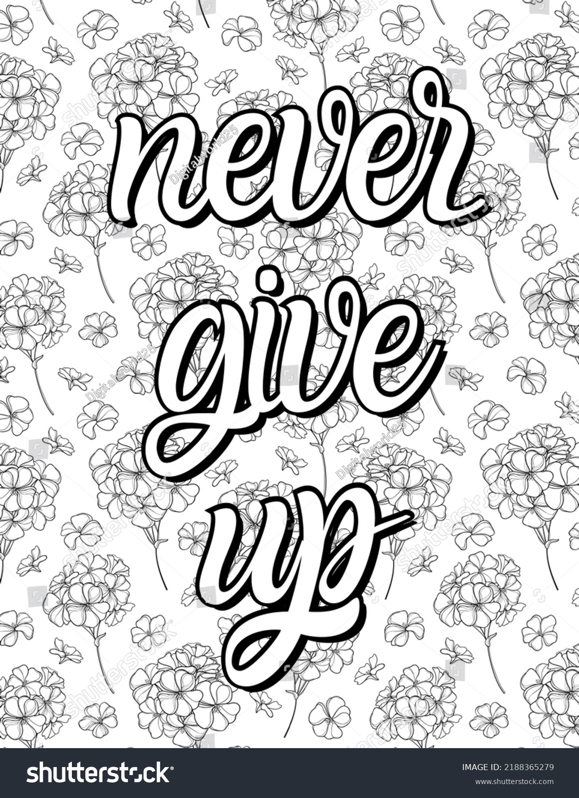 Never Give Inspirational Quotes Coloring Pages Stock Illustration ...