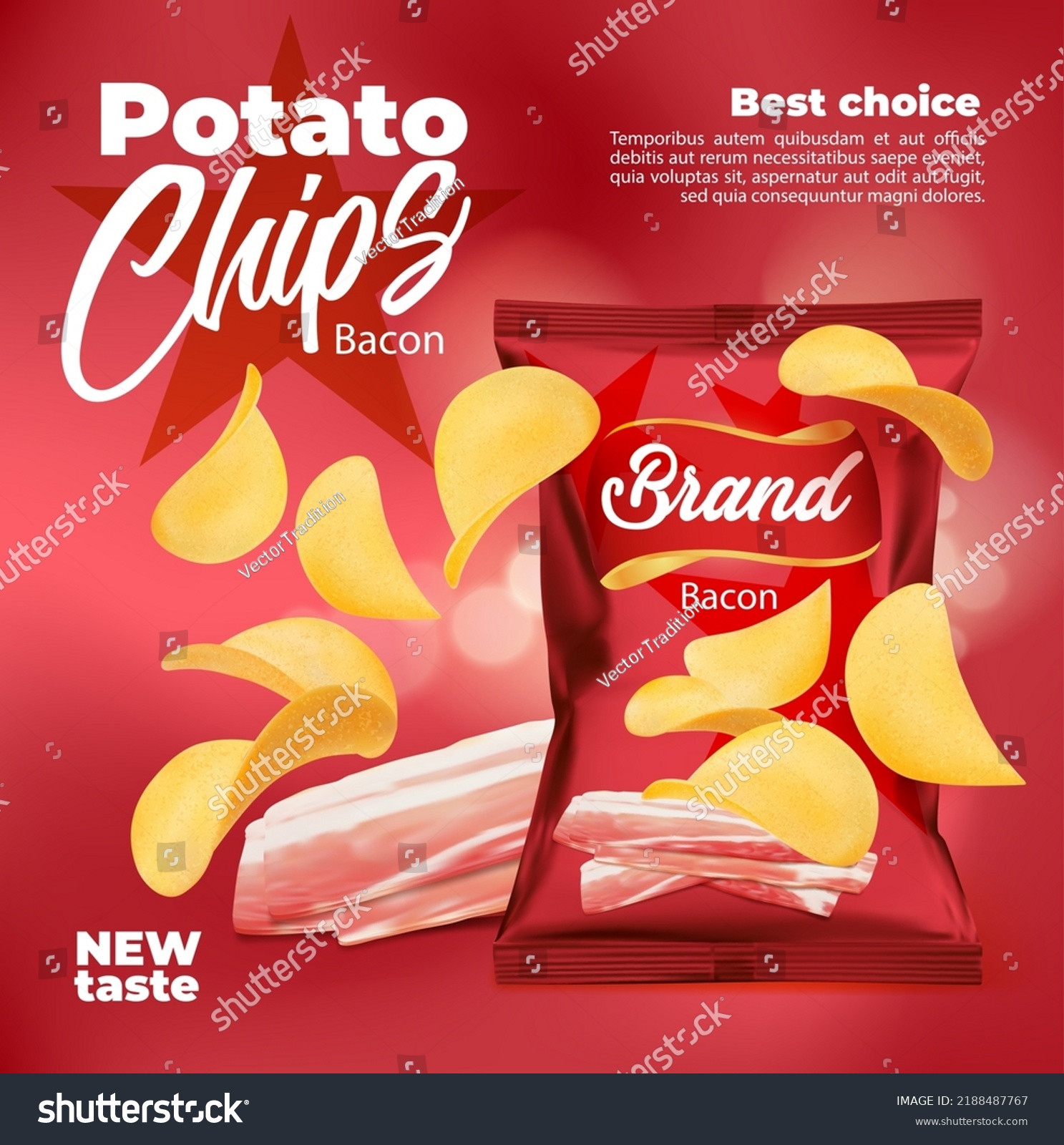 Realistic Bacon Flavored Potato Chips Snack Stock Vector (royalty Free 