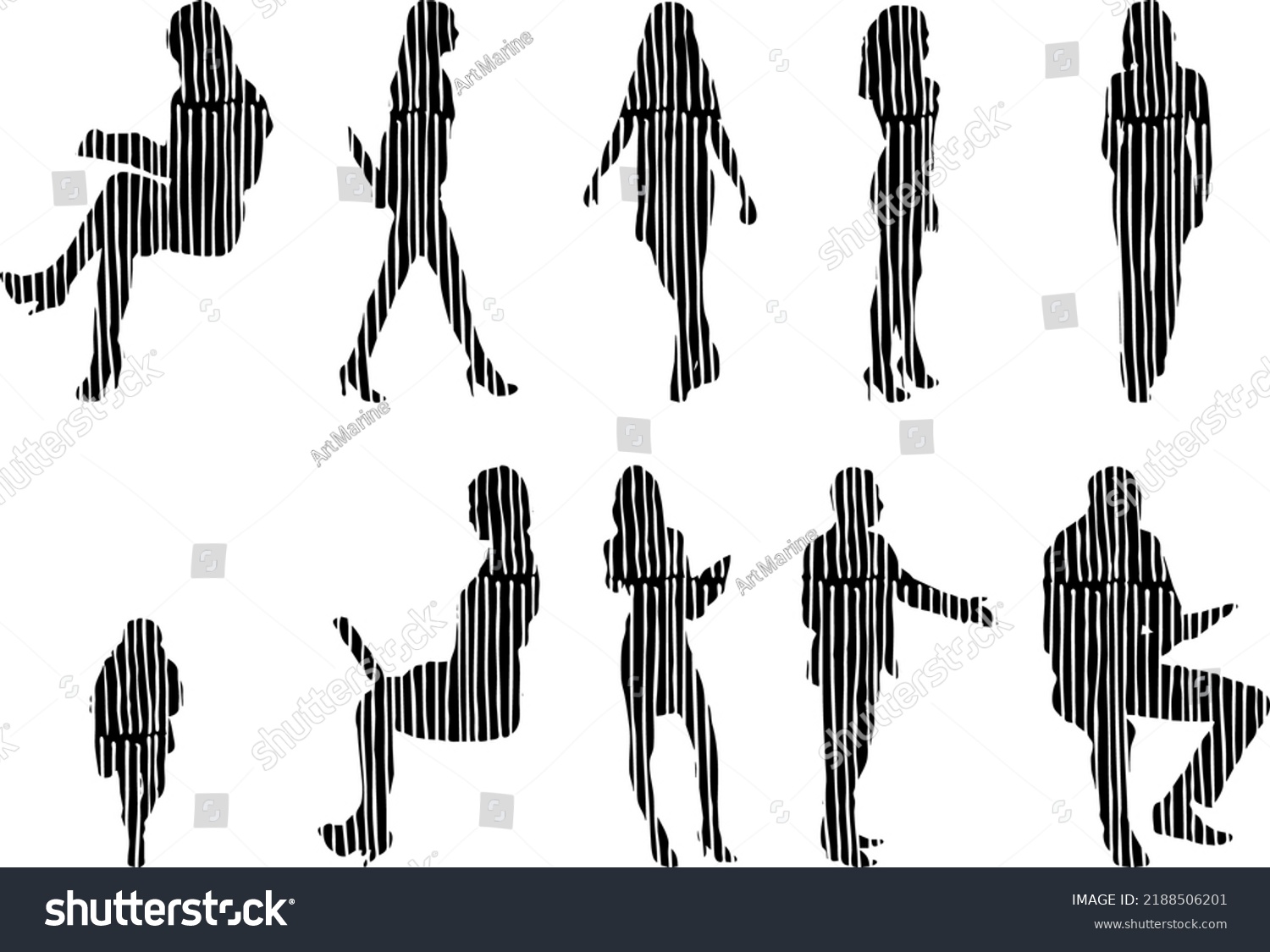 Vector Silhouettes Outline Silhouettes People Contour Stock Vector Royalty Free