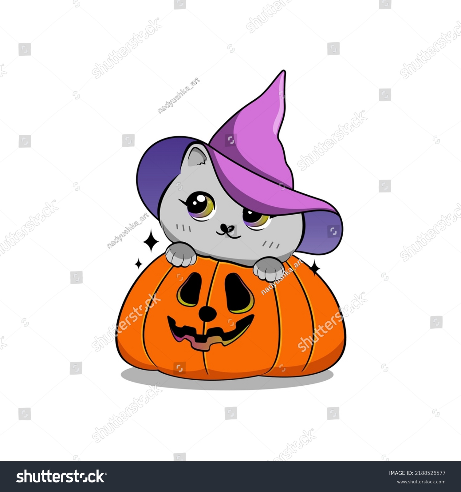 Cute Halloween Cat Cartoon Style Vector Stock Vector (royalty Free 