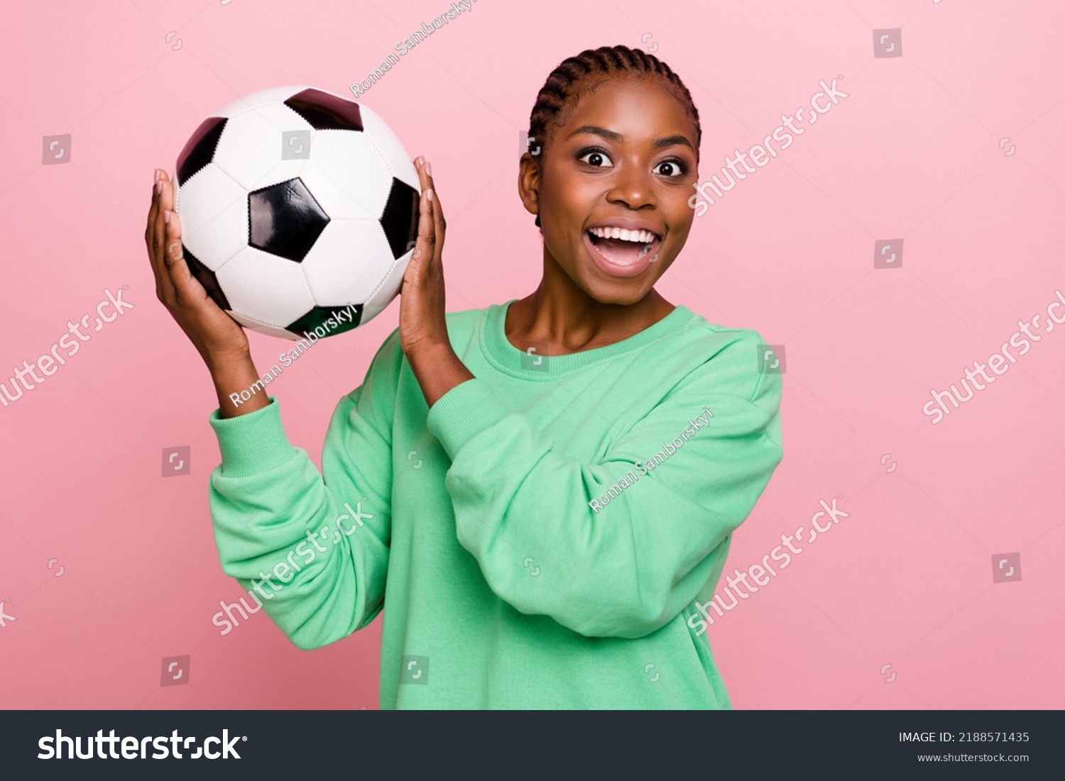 Photo Crazy Funky Girl Hold Football Stock Photo 2188571435 | Shutterstock