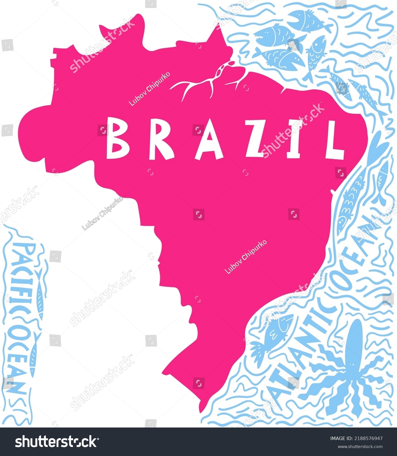 Vector Hand Drawn Stylized Map Brazil Stock Vector Royalty Free