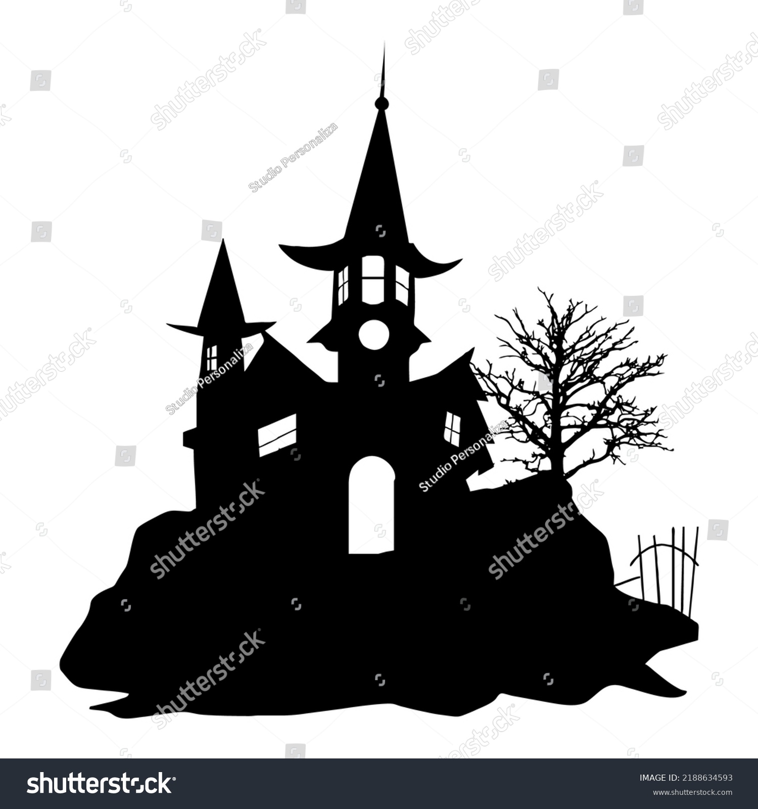 Digital Art Halloween Silhouette Haunted House Stock Vector (Royalty ...