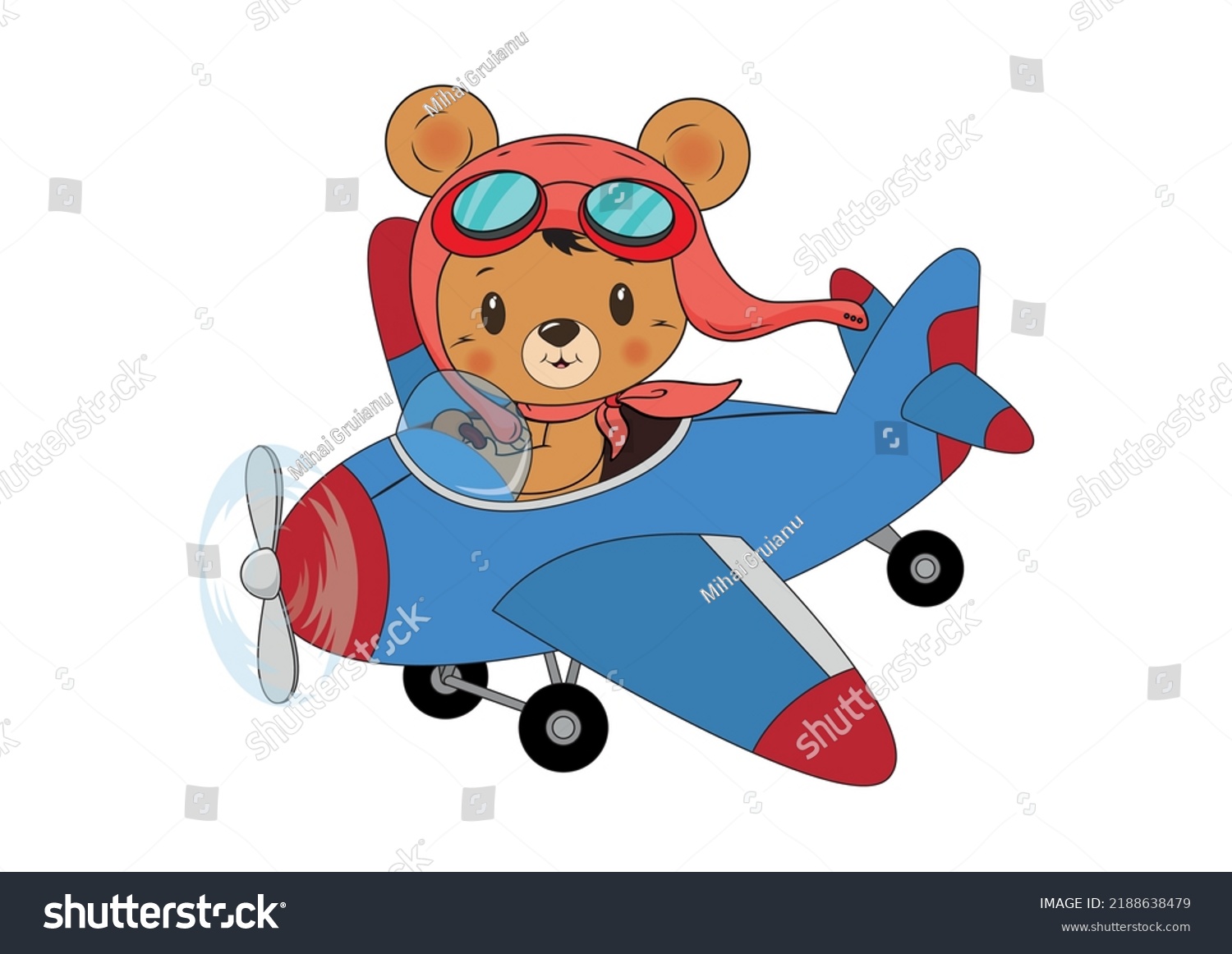 Cartoon Bear Flying Airplane Vector Illustration Stock Vector (Royalty ...