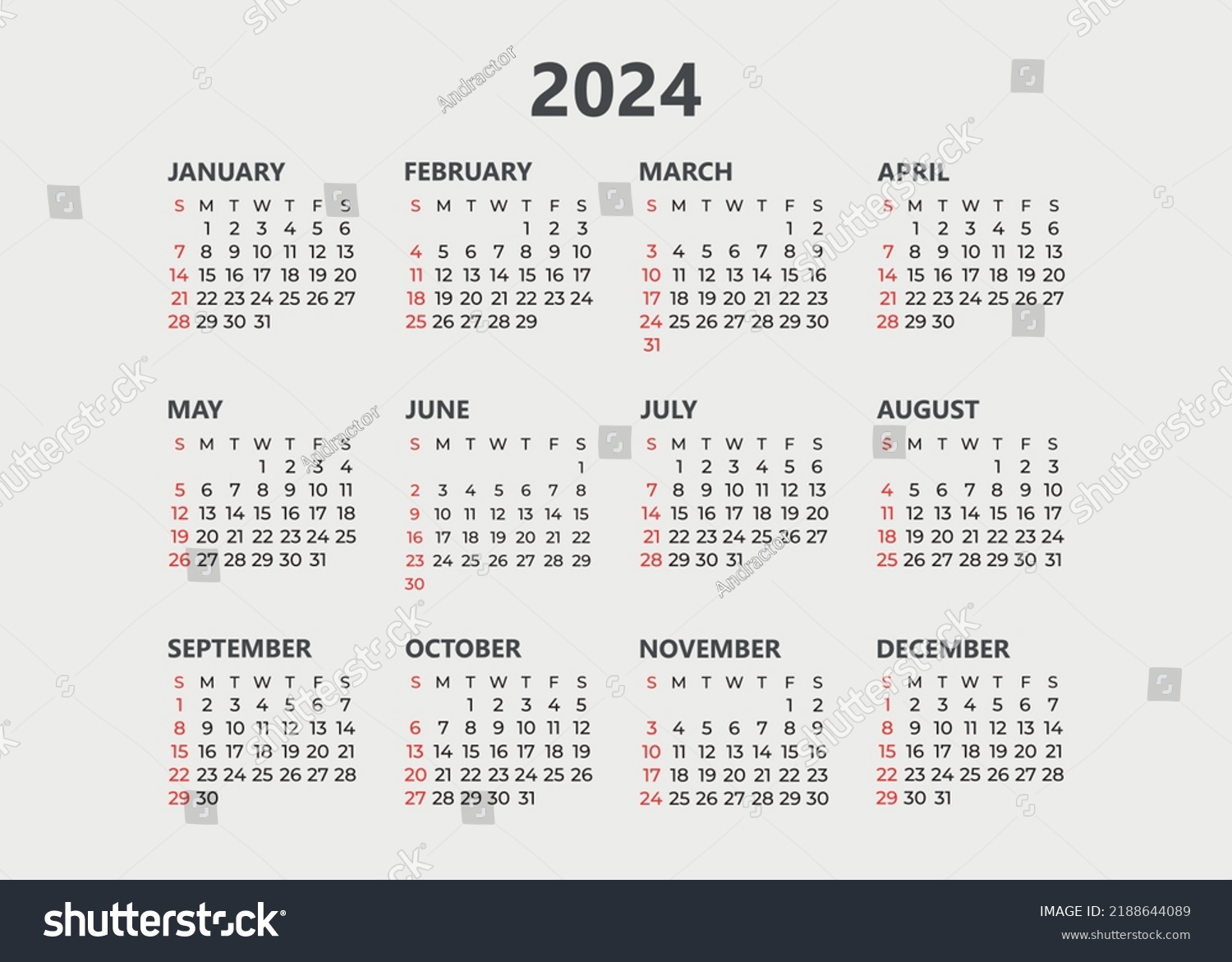 2024 Calendar Calendar Design Black White Stock Vector (Royalty Free ...