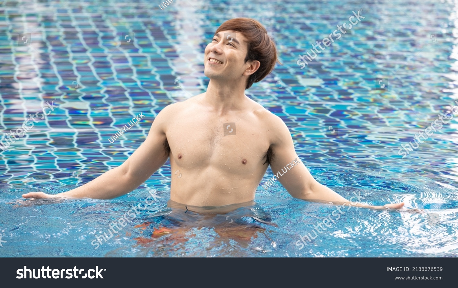 Asian Man Relax Swimming Pool Sunrise Stock Photo Shutterstock