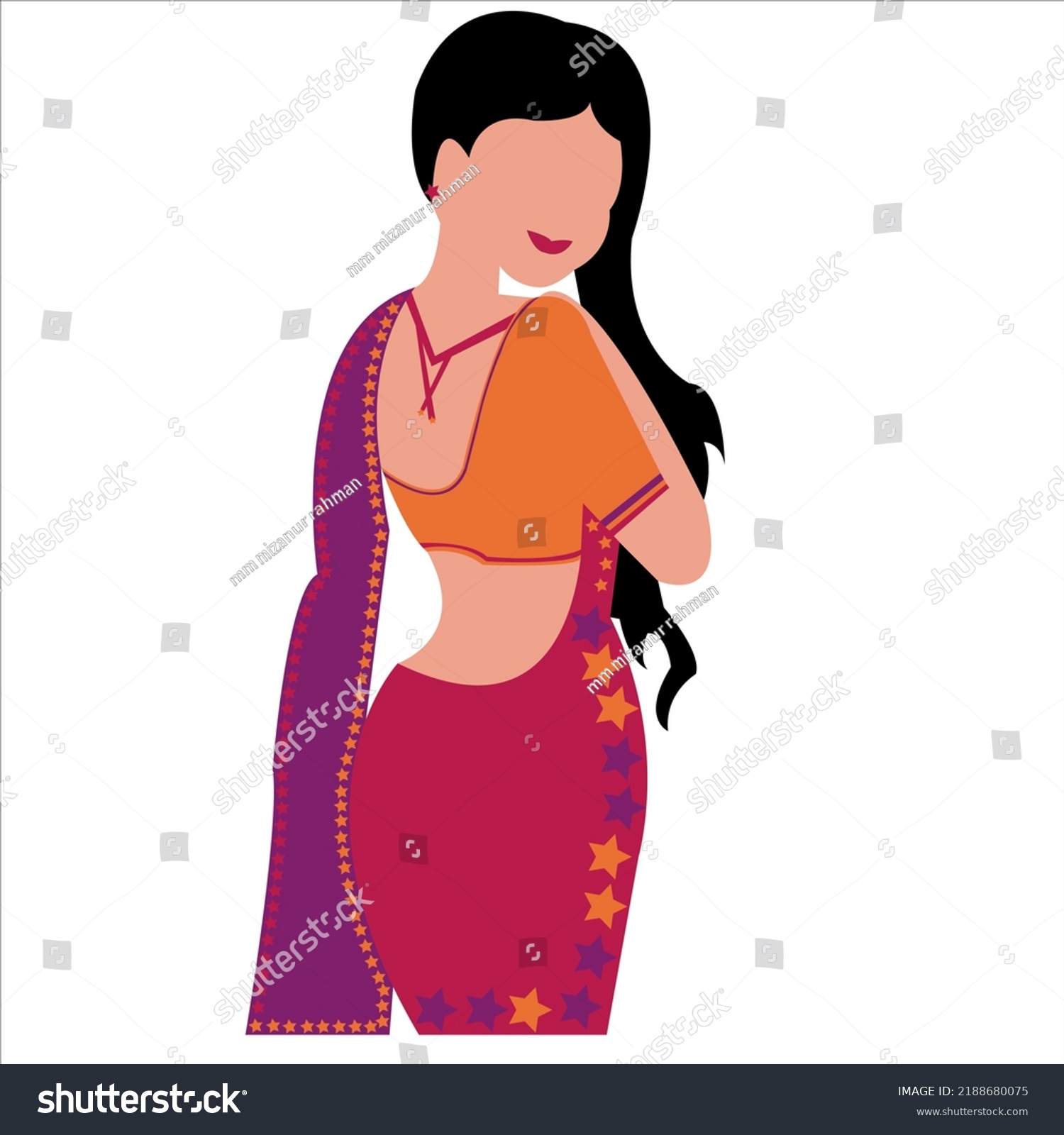 Saree Design Girl Beautiful Girl Face Stock Vector (Royalty Free ...