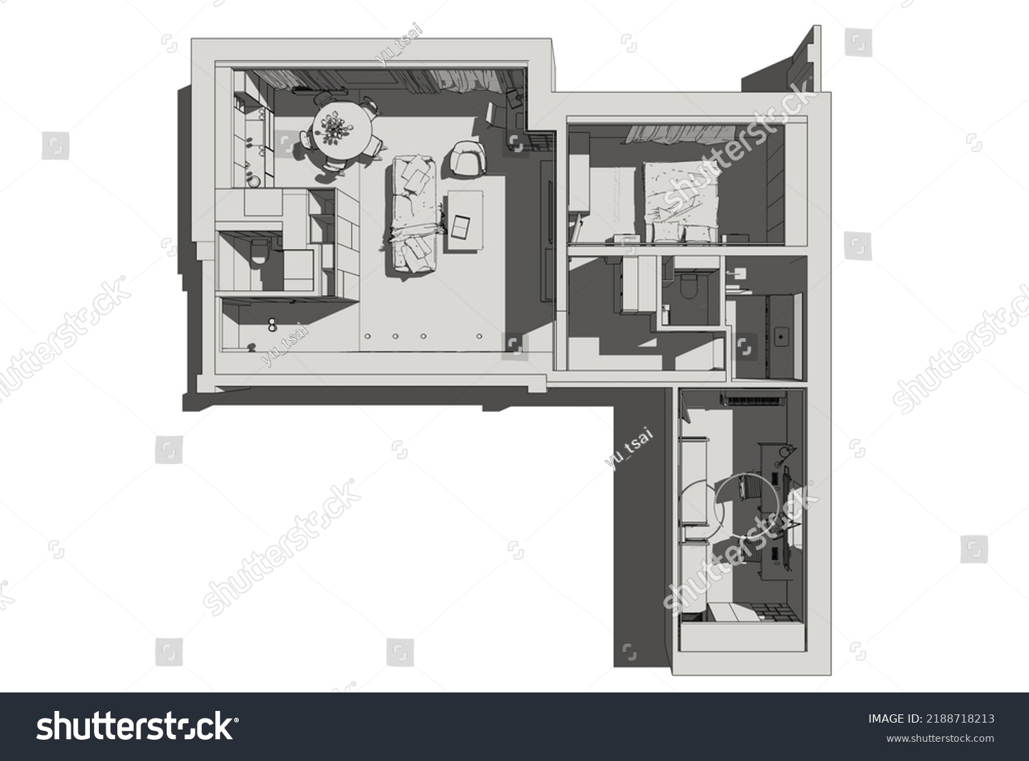 Modern Interior Design Sketch Apartment Stock Illustration 2188718213   Stock Photo Modern Interior Design Sketch Of The Apartment 2188718213 