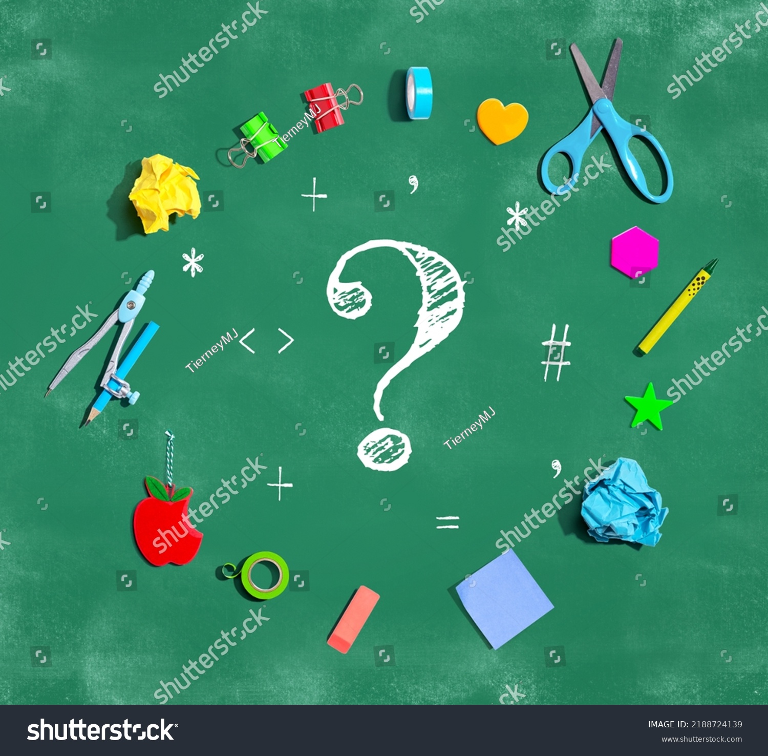 Question Mark School Supplies On Chalkboard Stock Photo 2188724139 ...