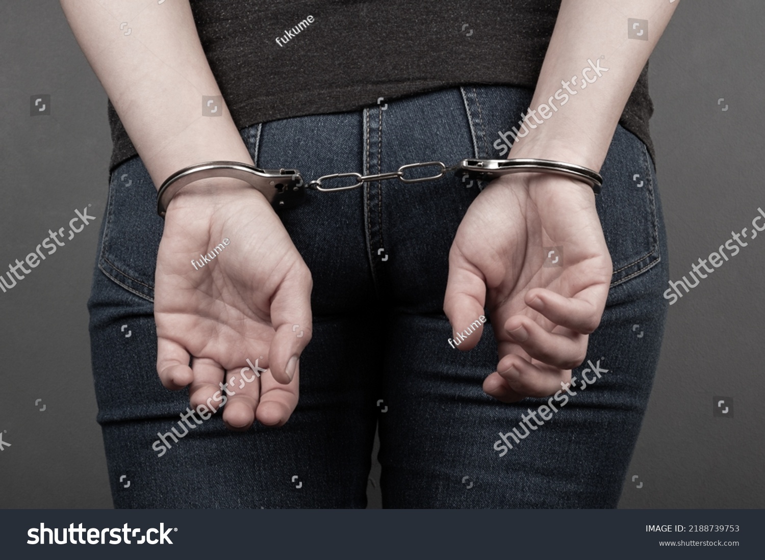 Woman Chained Handcuffs Back View Stock Photo 2188739753 | Shutterstock