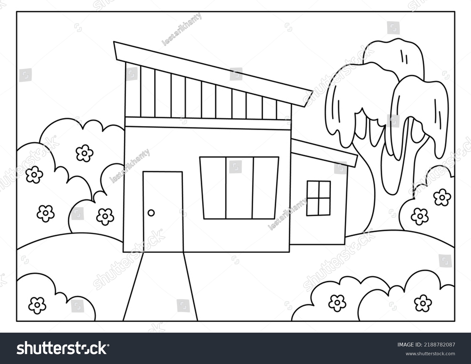 House Coloring Page Kid Printable Stock Vector (Royalty Free ...