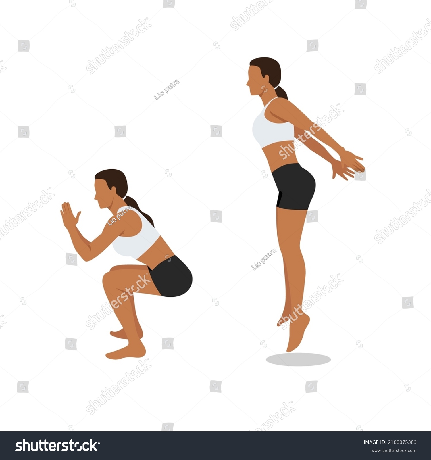 Woman Doing Jump Squat Exercise Flat Stock Vector (Royalty Free ...