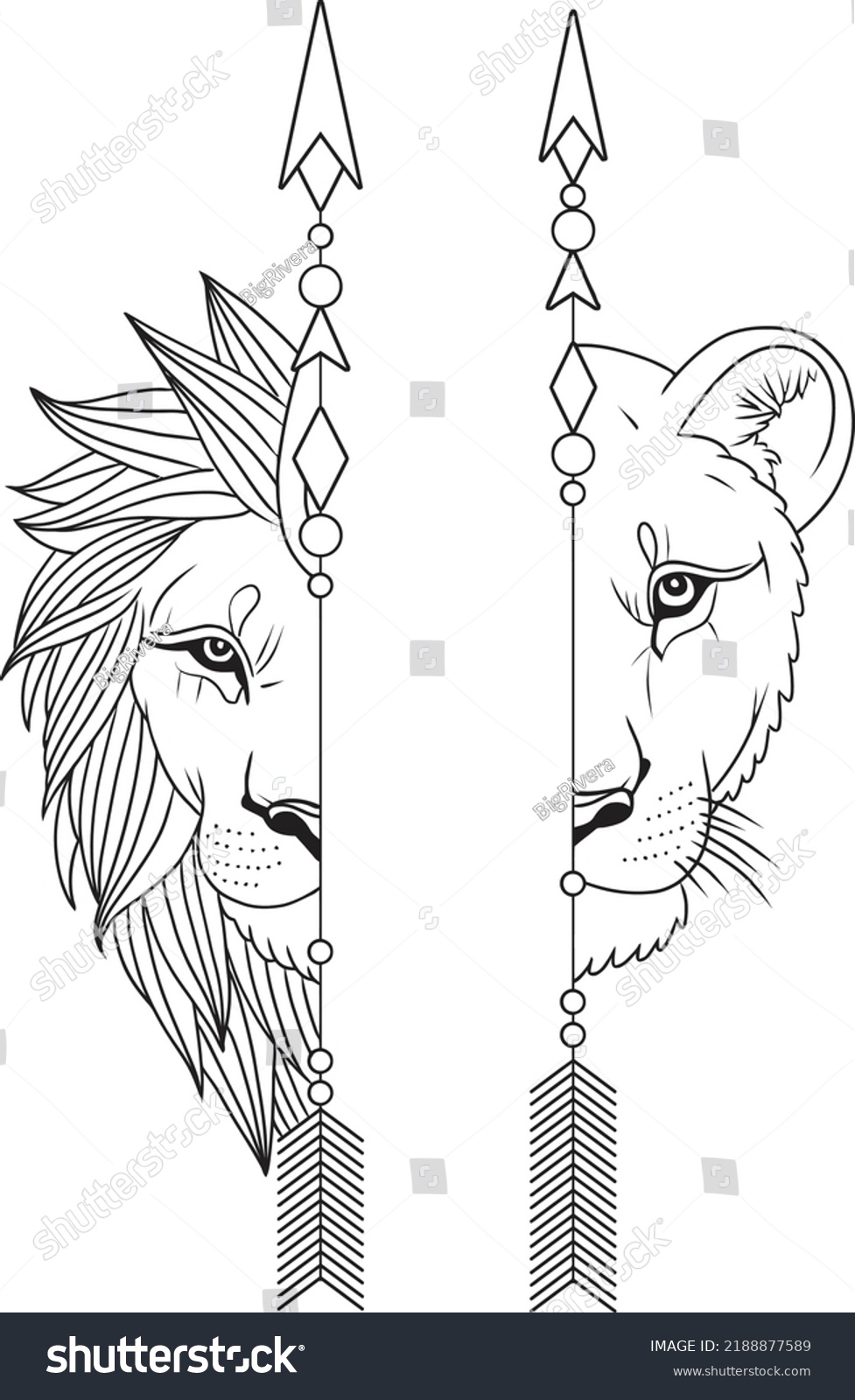 Half Lions Tattoo Stencil Leones Tatuaje: เวกเตอร์สต็อก (ปลอดค่า ...