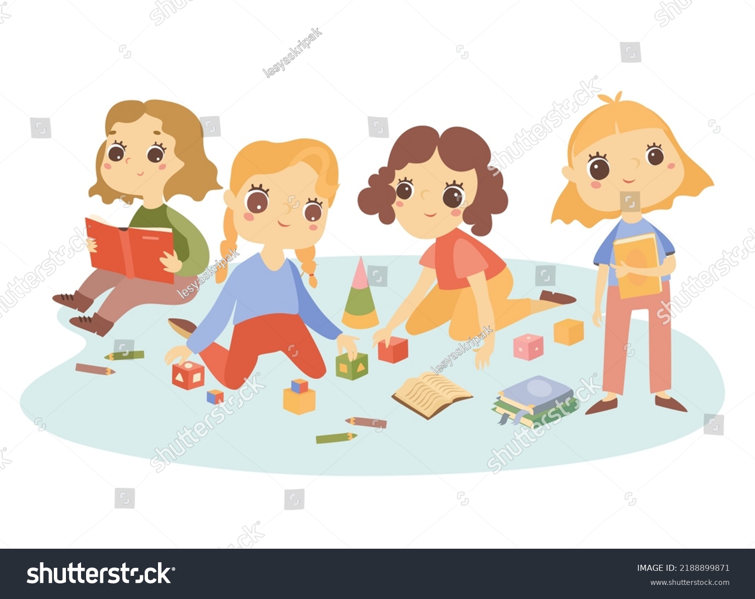 Children Kindergarten Kids Play Read Books Stock Vector (Royalty Free ...