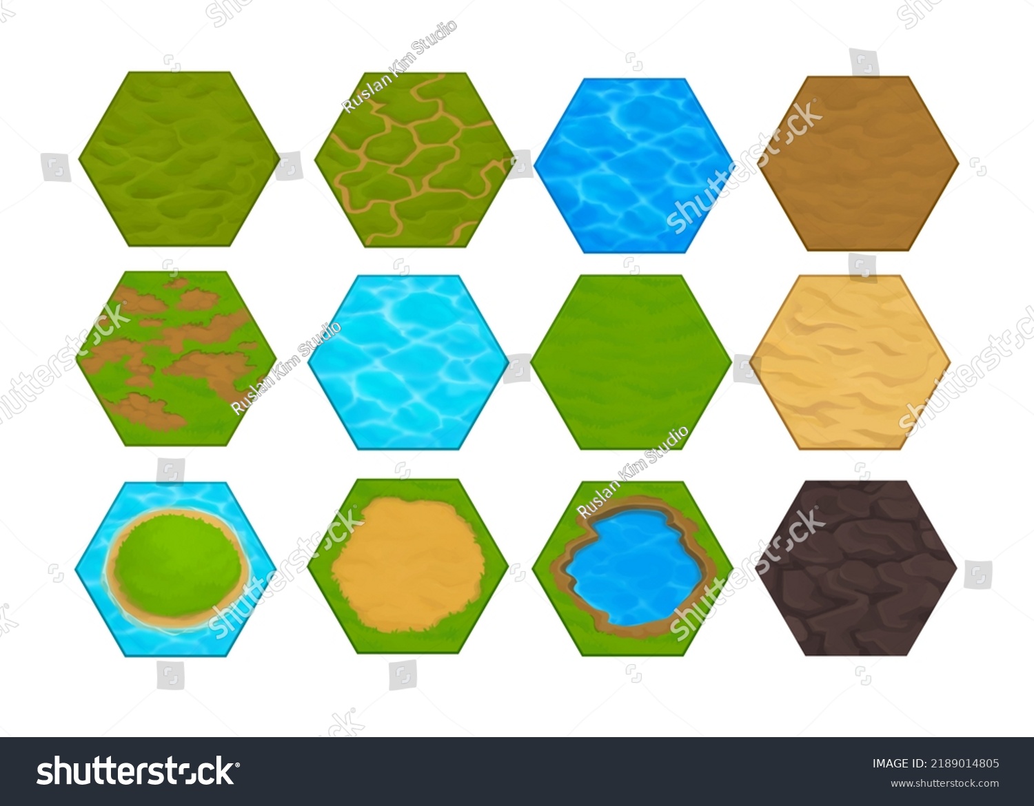 Isolated Stylized Hex Fields Sand Water Stock Illustration 2189014805 ...