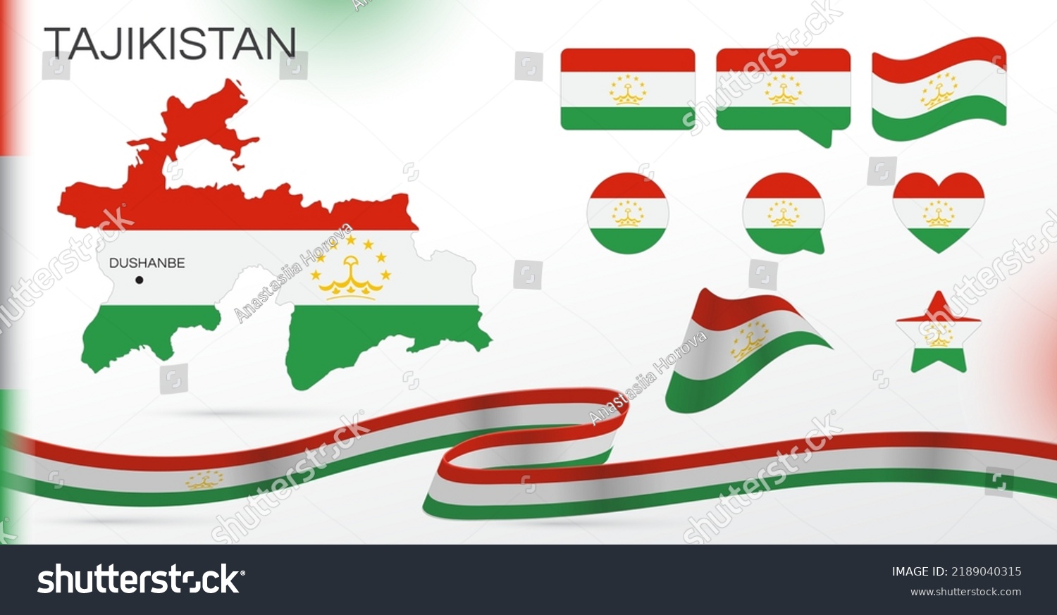 Tajikistan Flags Set Various Designs Map Stock Vector Royalty Free   Stock Vector Tajikistan Flags Set Various Designs Map And Capital City World Flags Vector Set Circle Icon 2189040315 