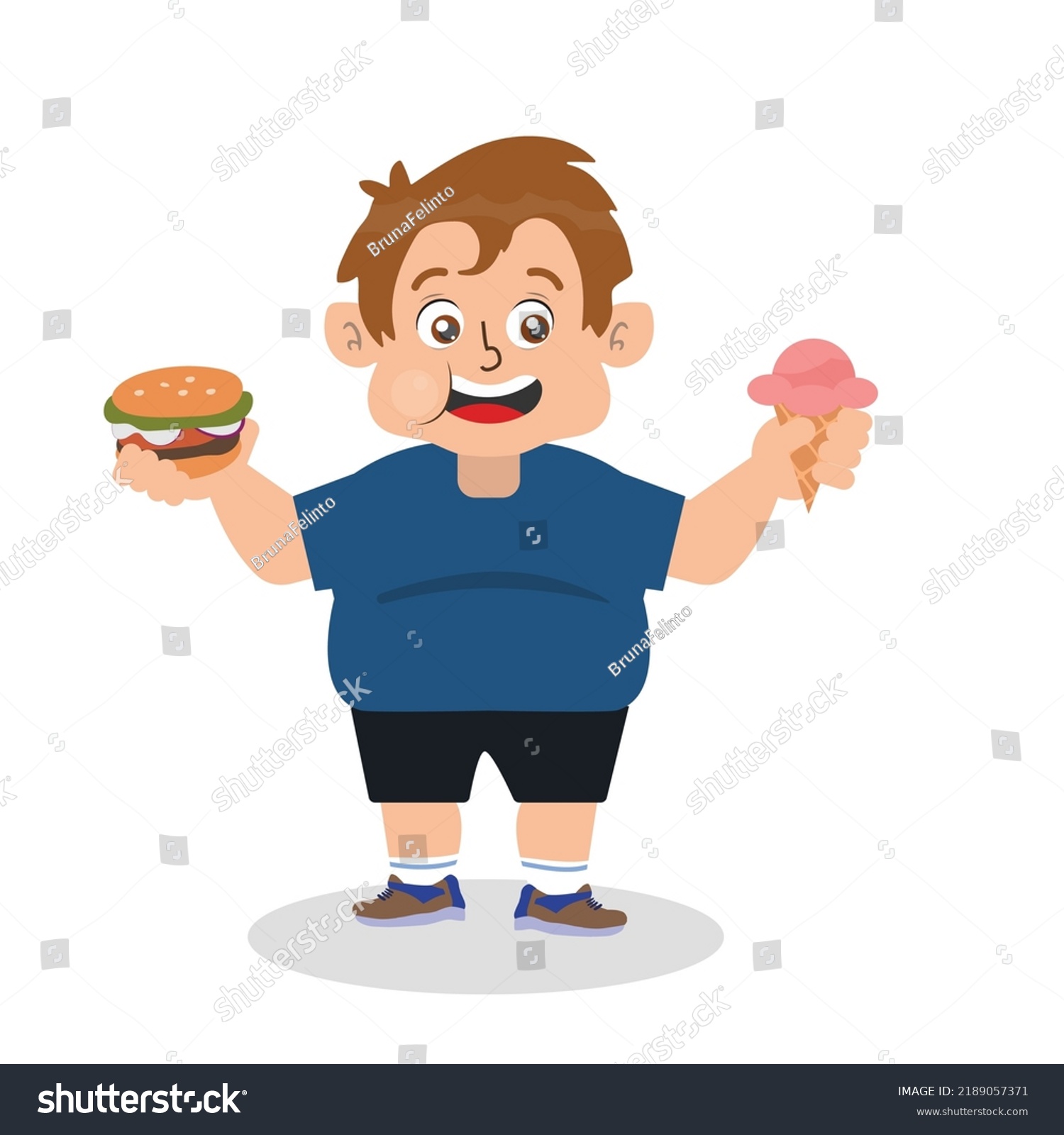 Cute Fat Kid Boy Eat Junk Stock Vector (royalty Free) 2189057371 