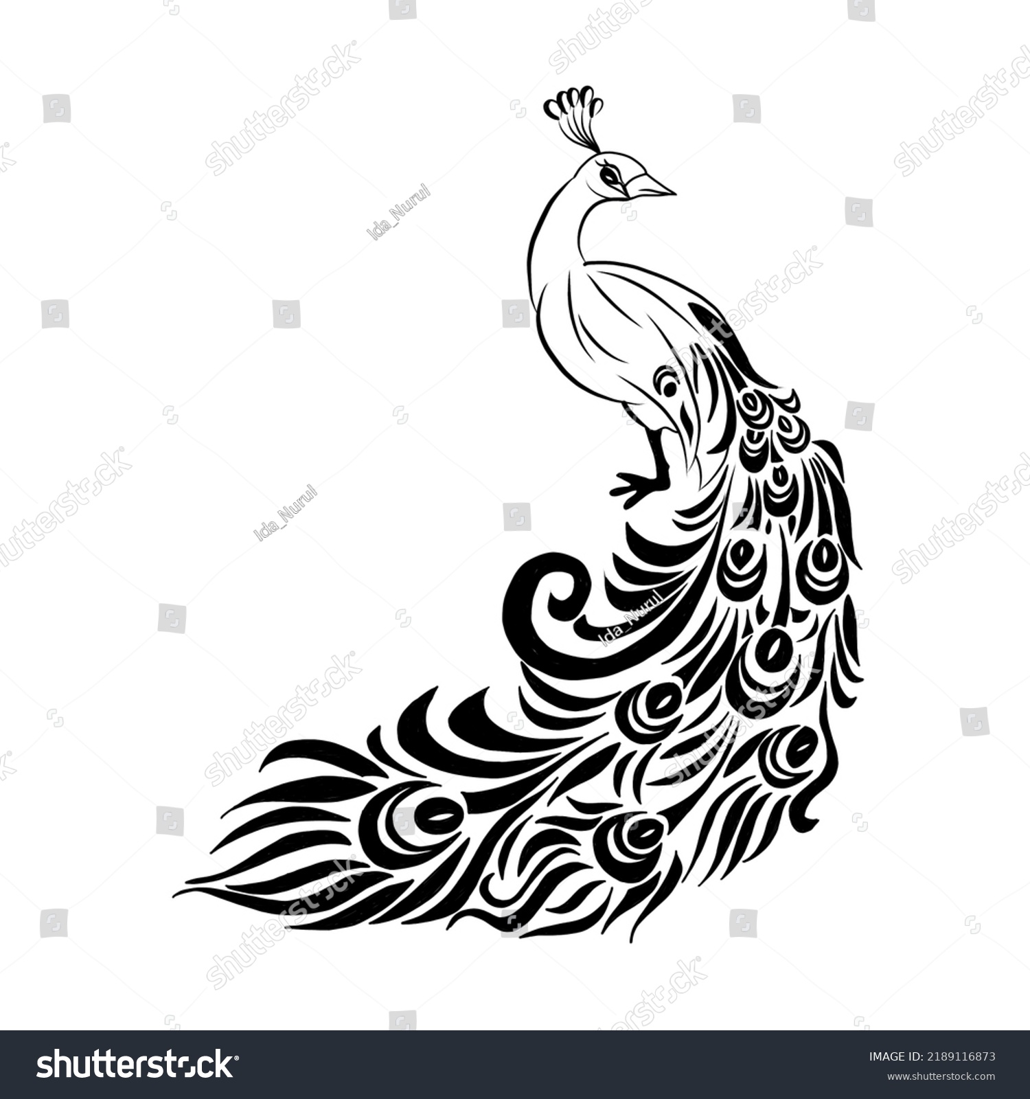 Vector Black White Image Peacock Stock Vector (Royalty Free) 2189116873 ...