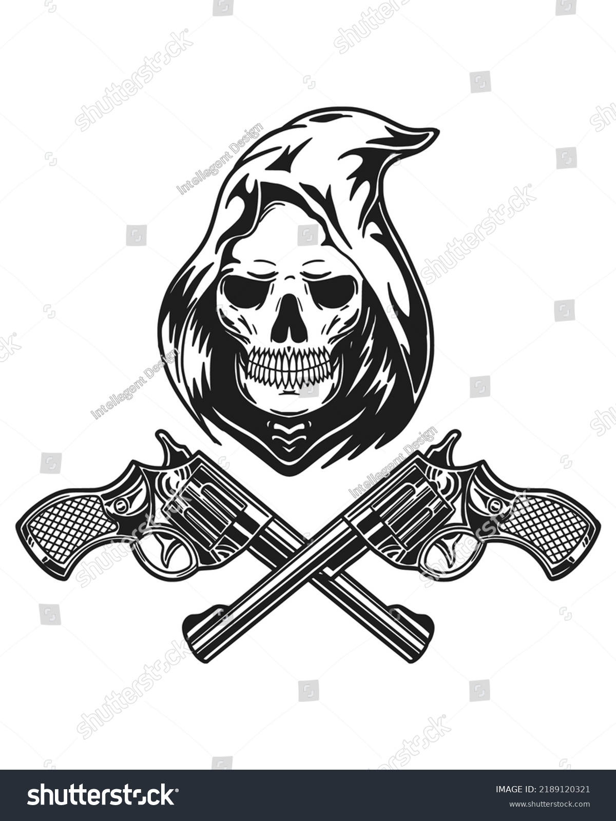 Vector Illustration Grim Reaper Crossed Guns Stock Vector (Royalty Free ...