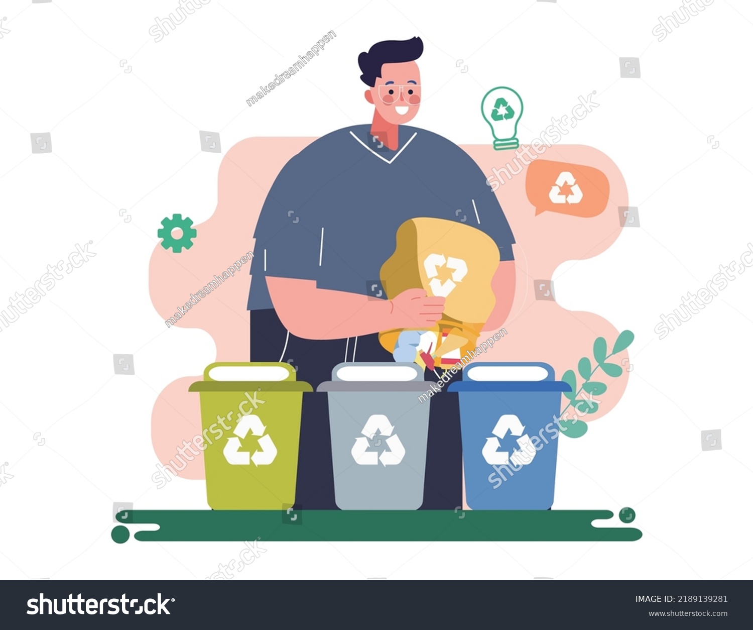 Bundle Cute Funny People Putting Rubbish Stock Vector (Royalty Free ...