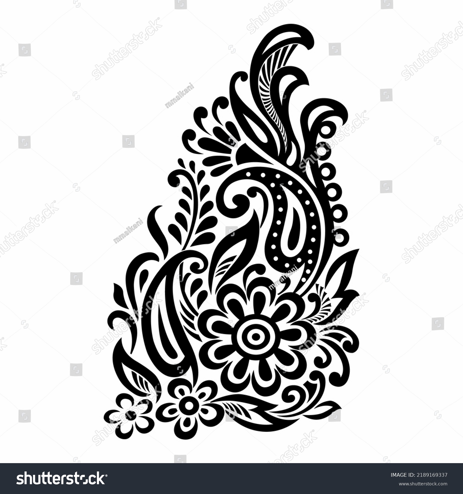 Vector Black White Paisley Flower Motif Stock Vector (Royalty Free ...