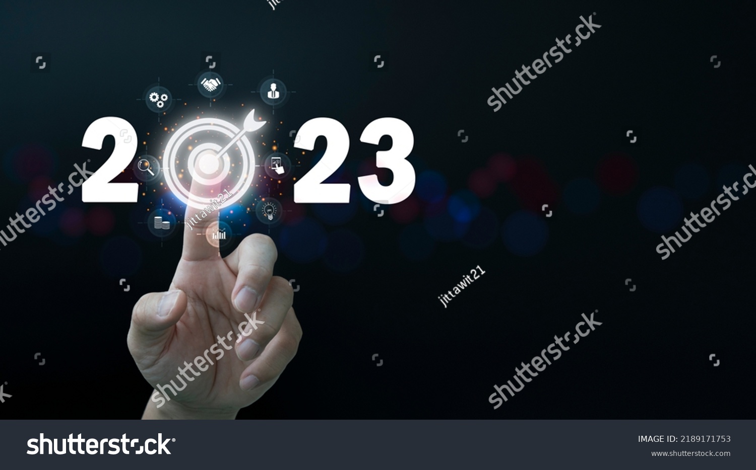 Finger Pressing Blue Start 2023 Button Stock Photo 2189171753 ...