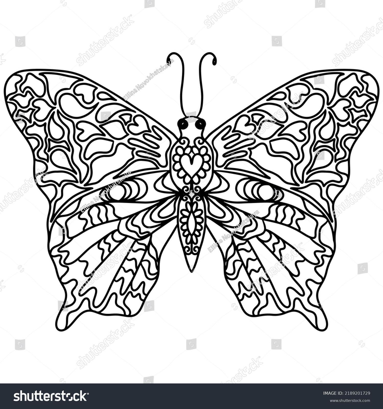 Isolated Black Line Butterfly Tattoo Coloring Stock Vector (Royalty ...