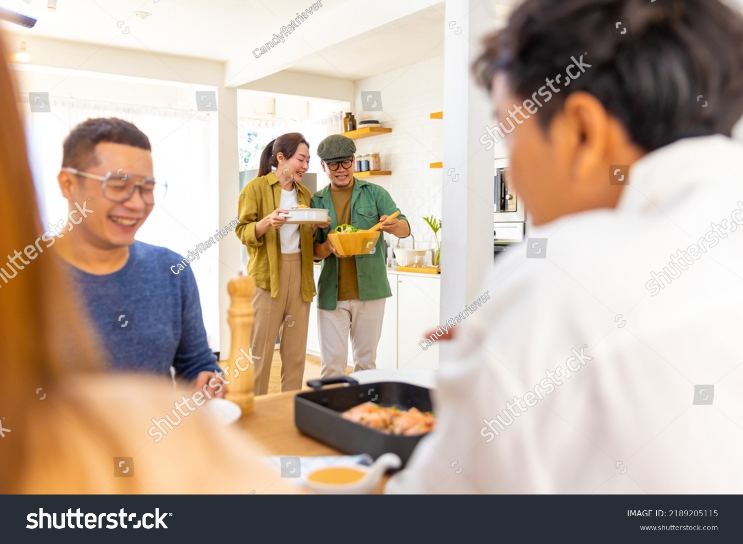 Group Asian People Friends Having Dinner Stock Photo 2189205115 ...