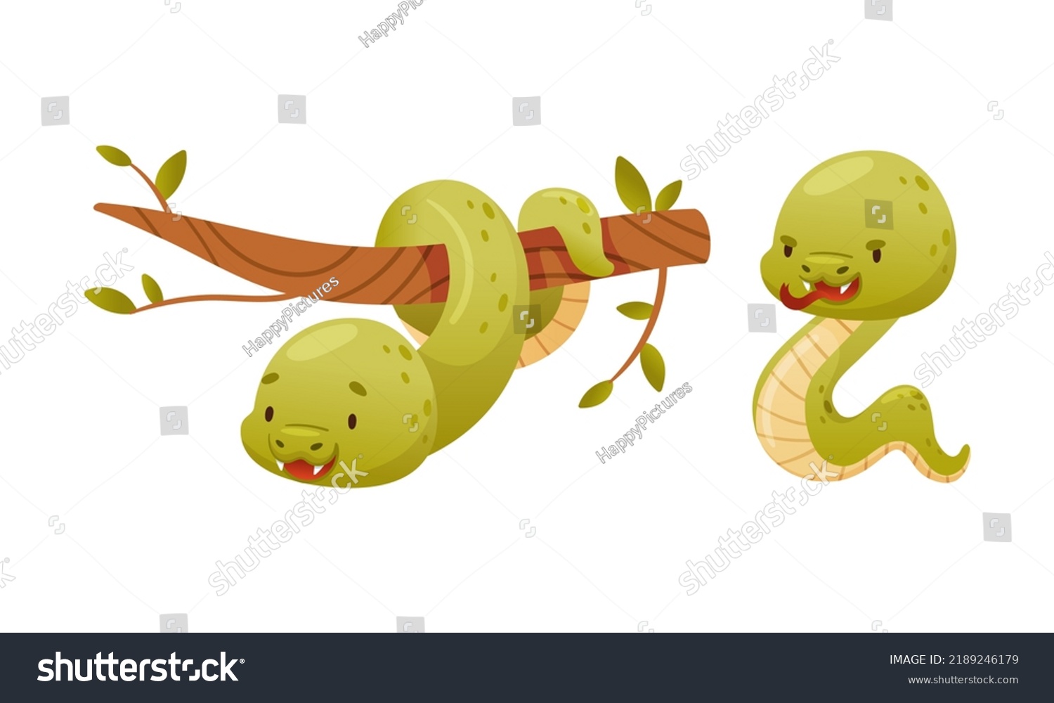 Cute Green Baby Snake Crawling Creature Stock Vector (Royalty Free