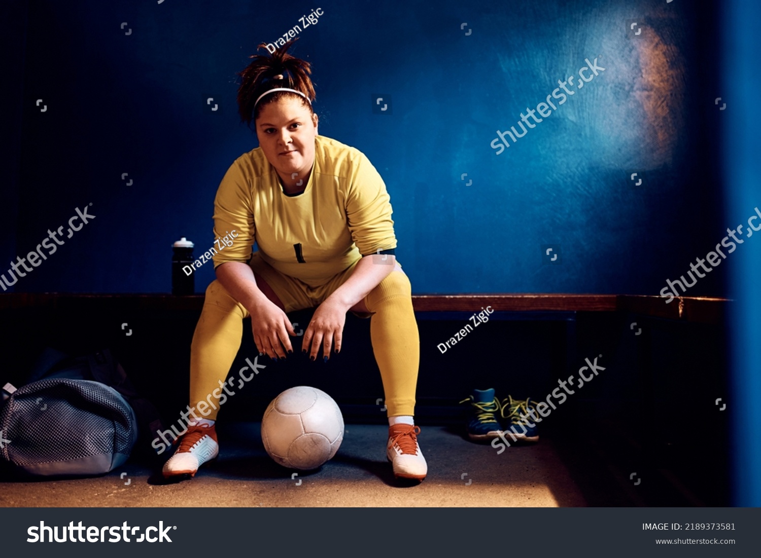 Portrait Female Soccer Goalie Locker Room Stock Photo 2189373581