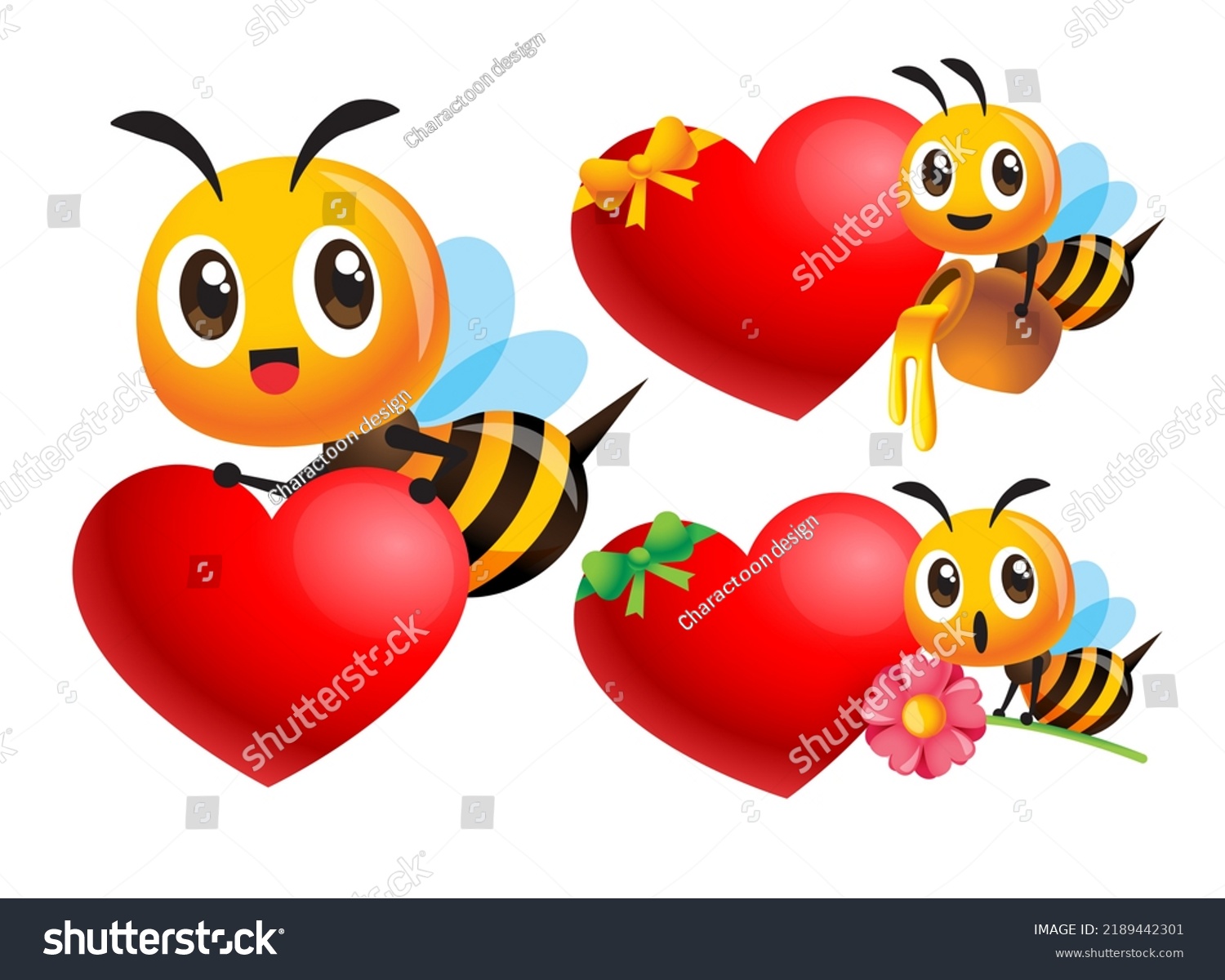 Collection Cartoon Cute Bee Empty Heart Stock Illustration 2189442301 ...