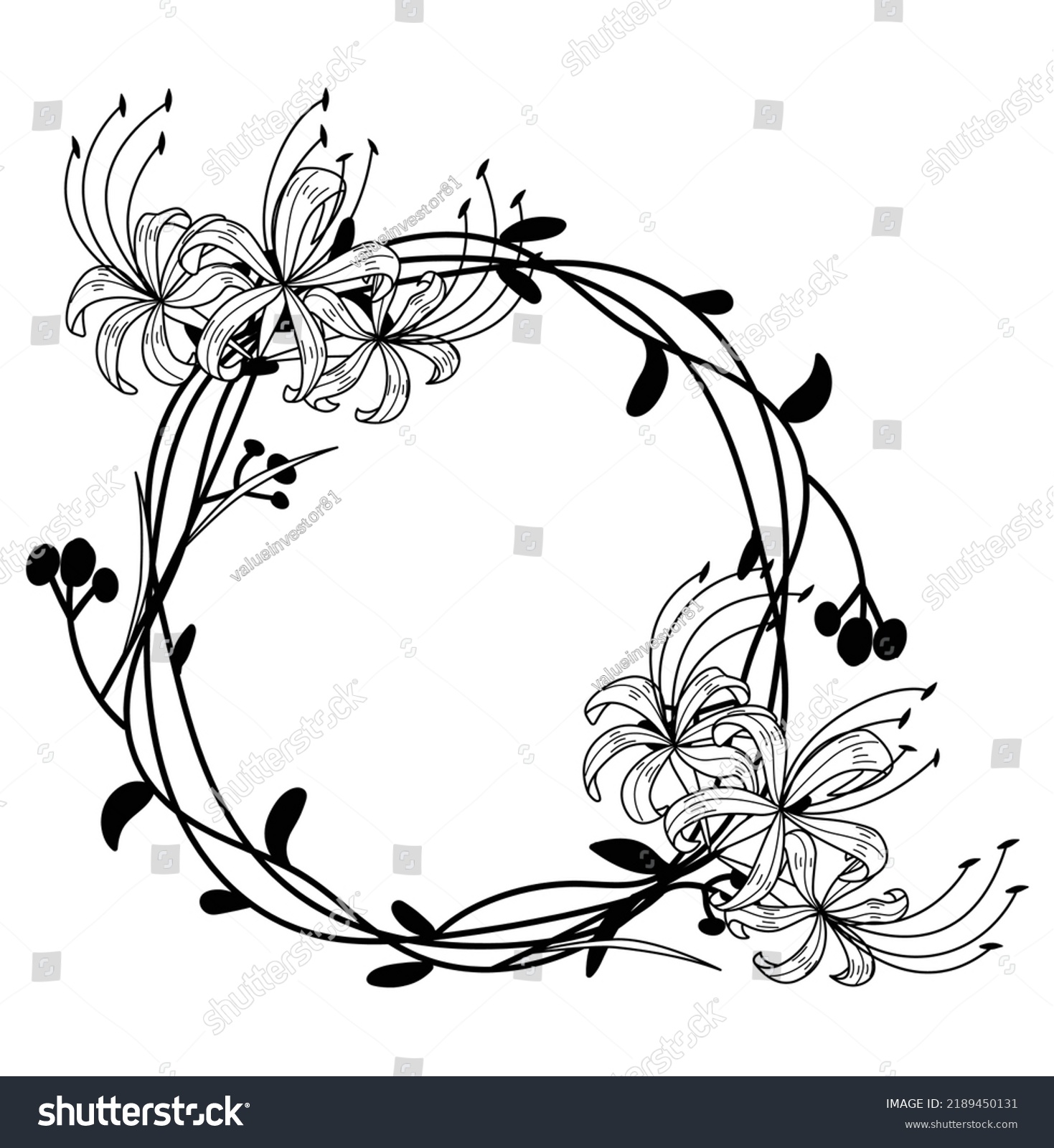 Hand Drawn Sketch Floral Wreath Stock Vector (Royalty Free) 2189450131