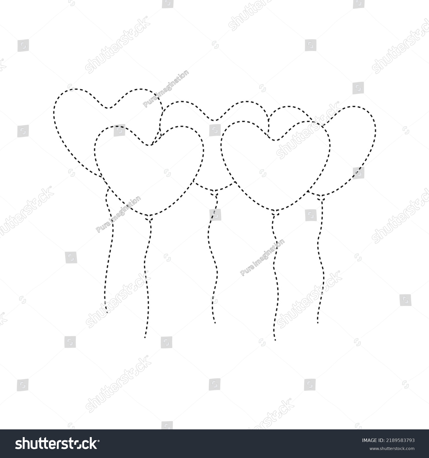 Heart Balloon Tracing Worksheet Kids Stock Vector (Royalty Free ...