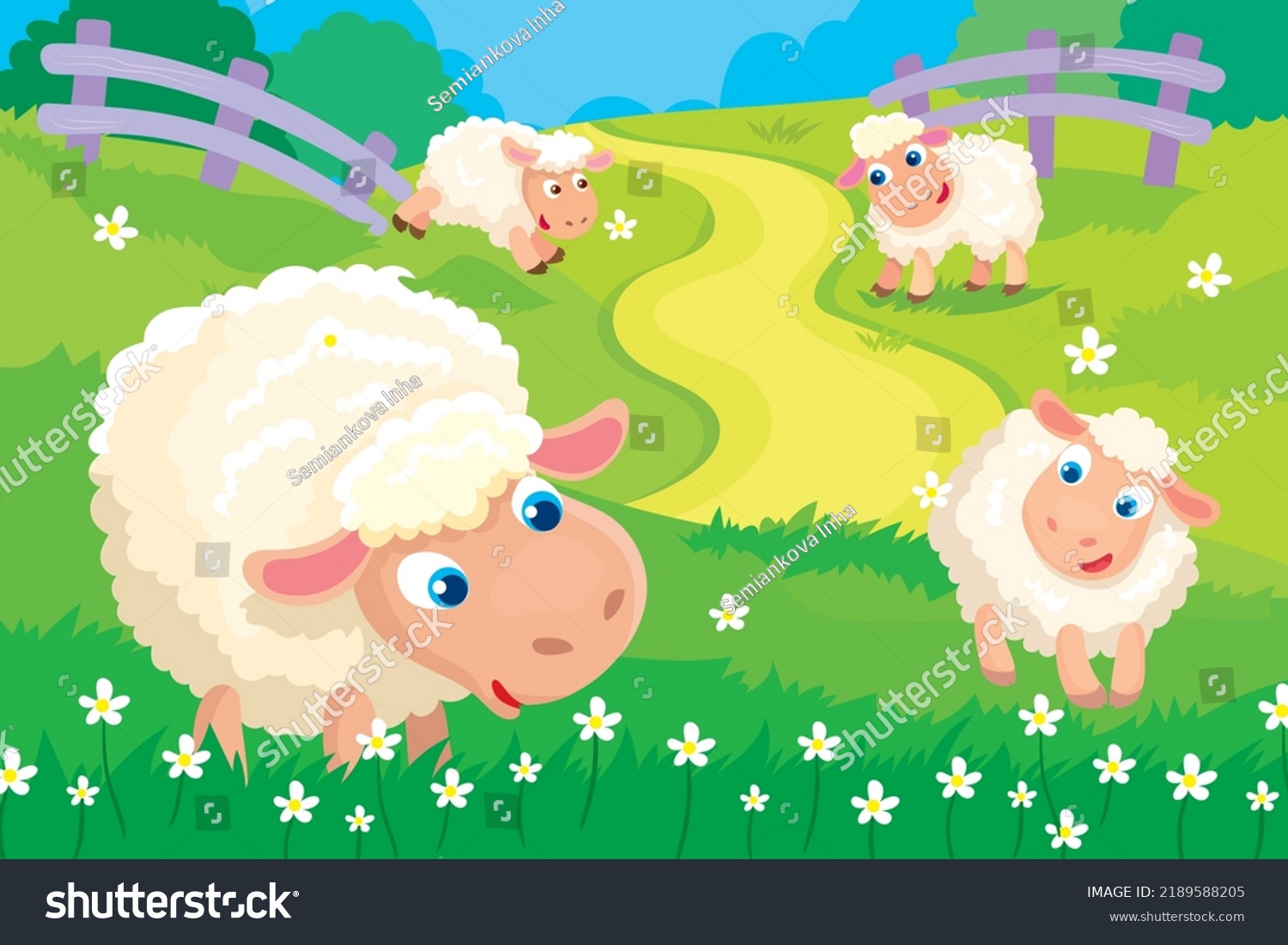 Vector Illustration Cartoon Cute Lambs Playing Stock Vector (Royalty ...