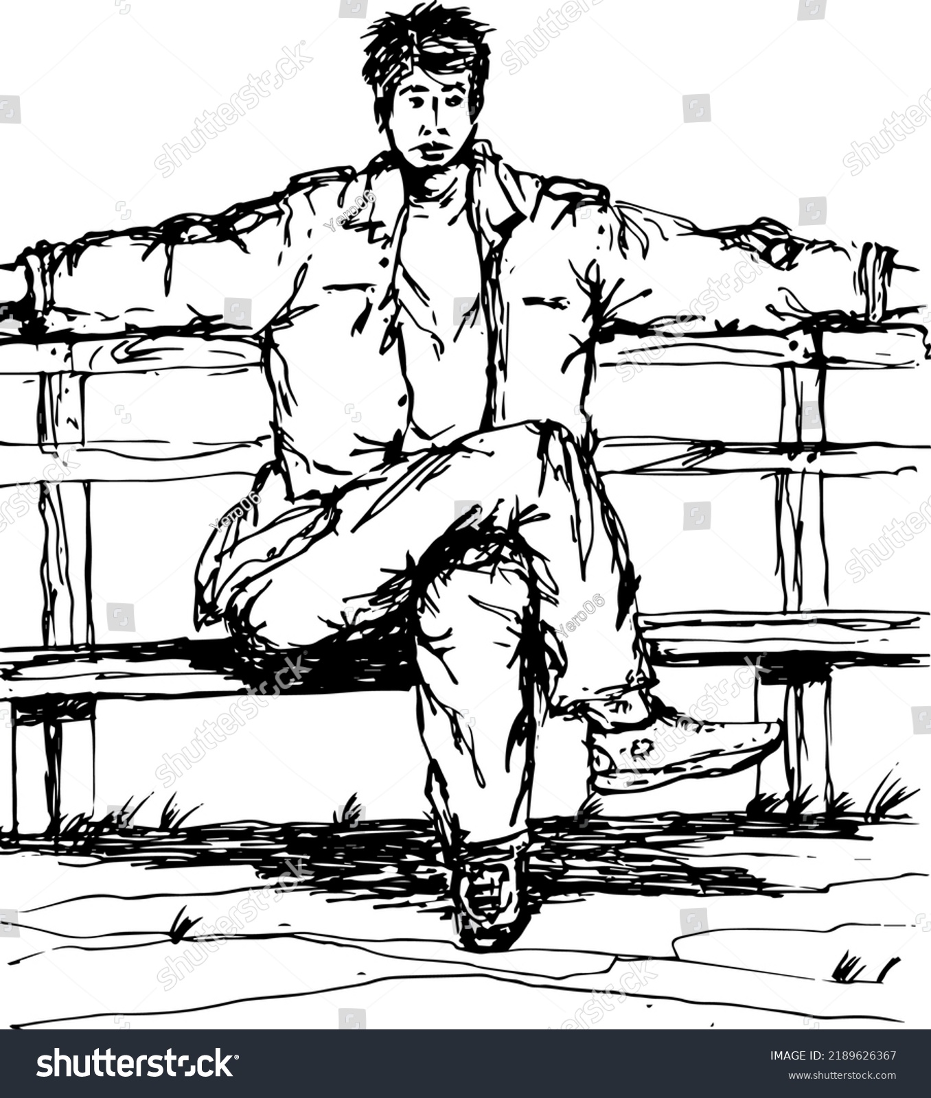 Sketch Man Sitting On Park Chair Stock Vector (Royalty Free) 2189626367 ...