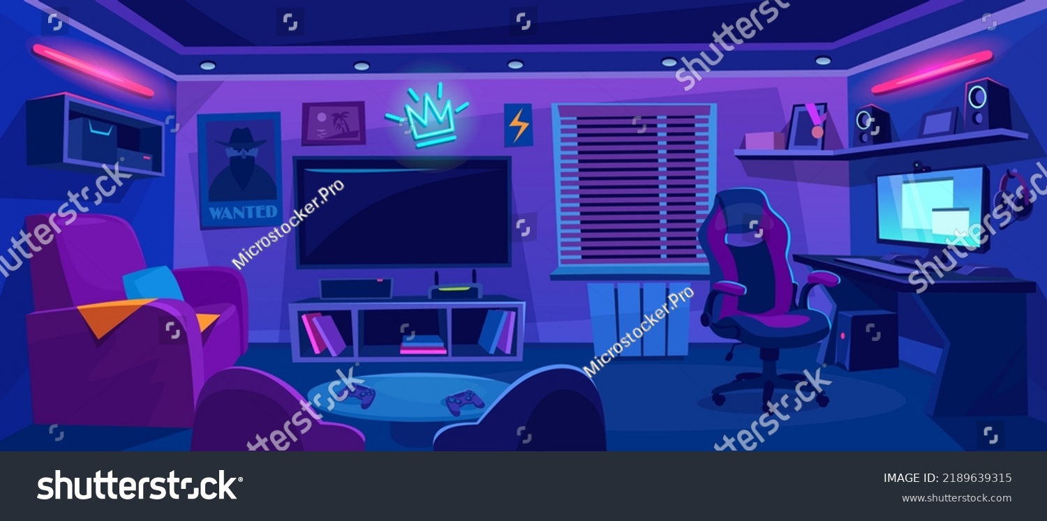 Gamer Room Interior Design Teenager Bedroom Stock Vector (Royalty Free ...