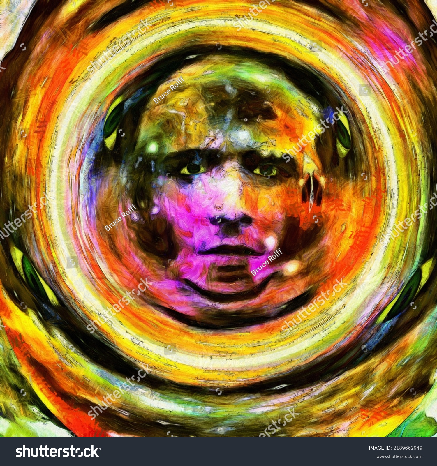 Surreal Painting Man Face Vivid Colors Stock Illustration 2189662949