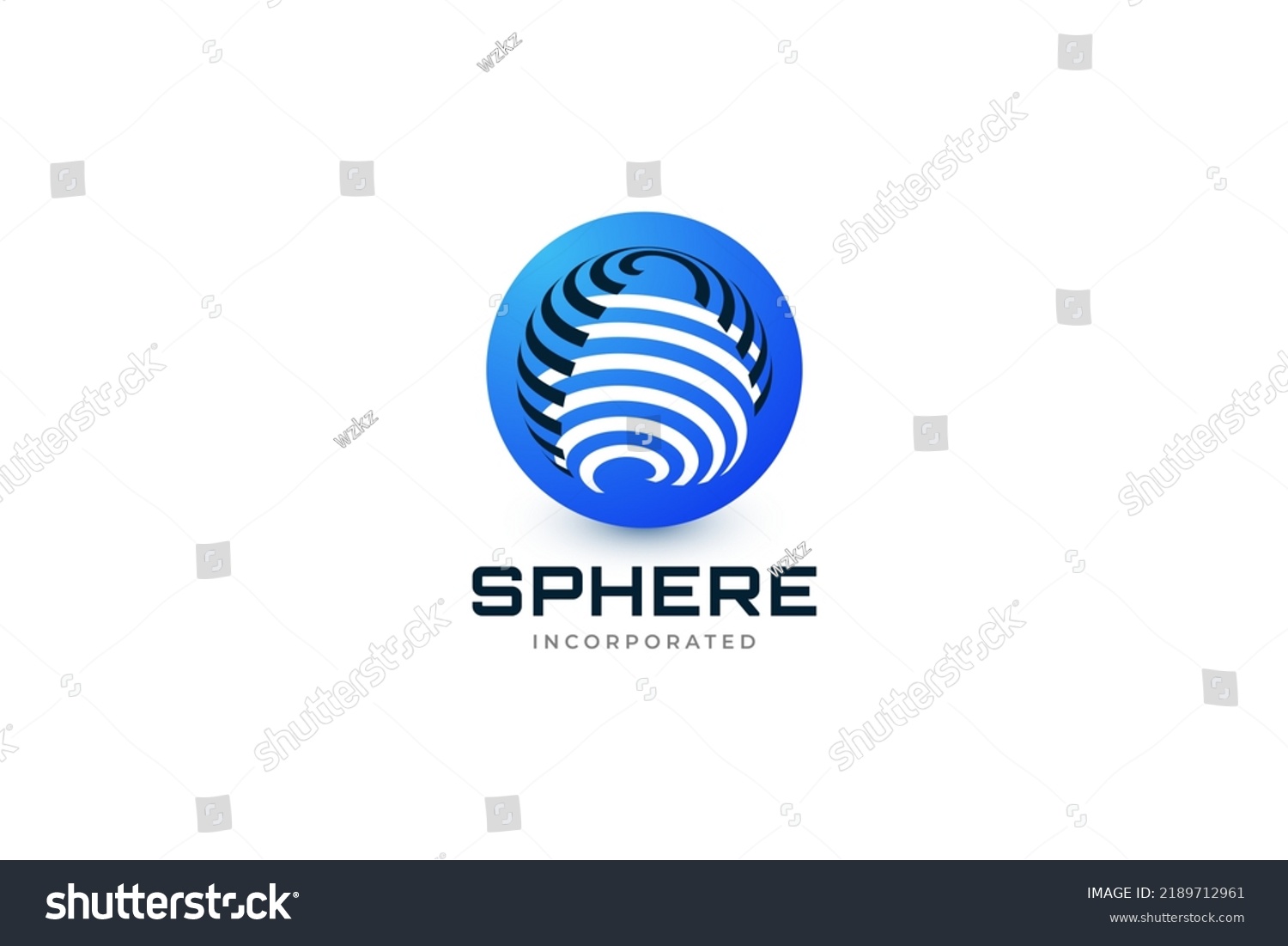 Stock Vector Blue Sphere Logo With Line Style Concept Striped World Logo Or Icon Suitable For 2189712961 