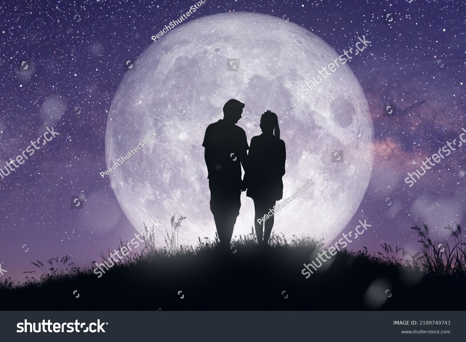 Silhouette Night Landscape Couple Lover Dancing Stock Illustration ...