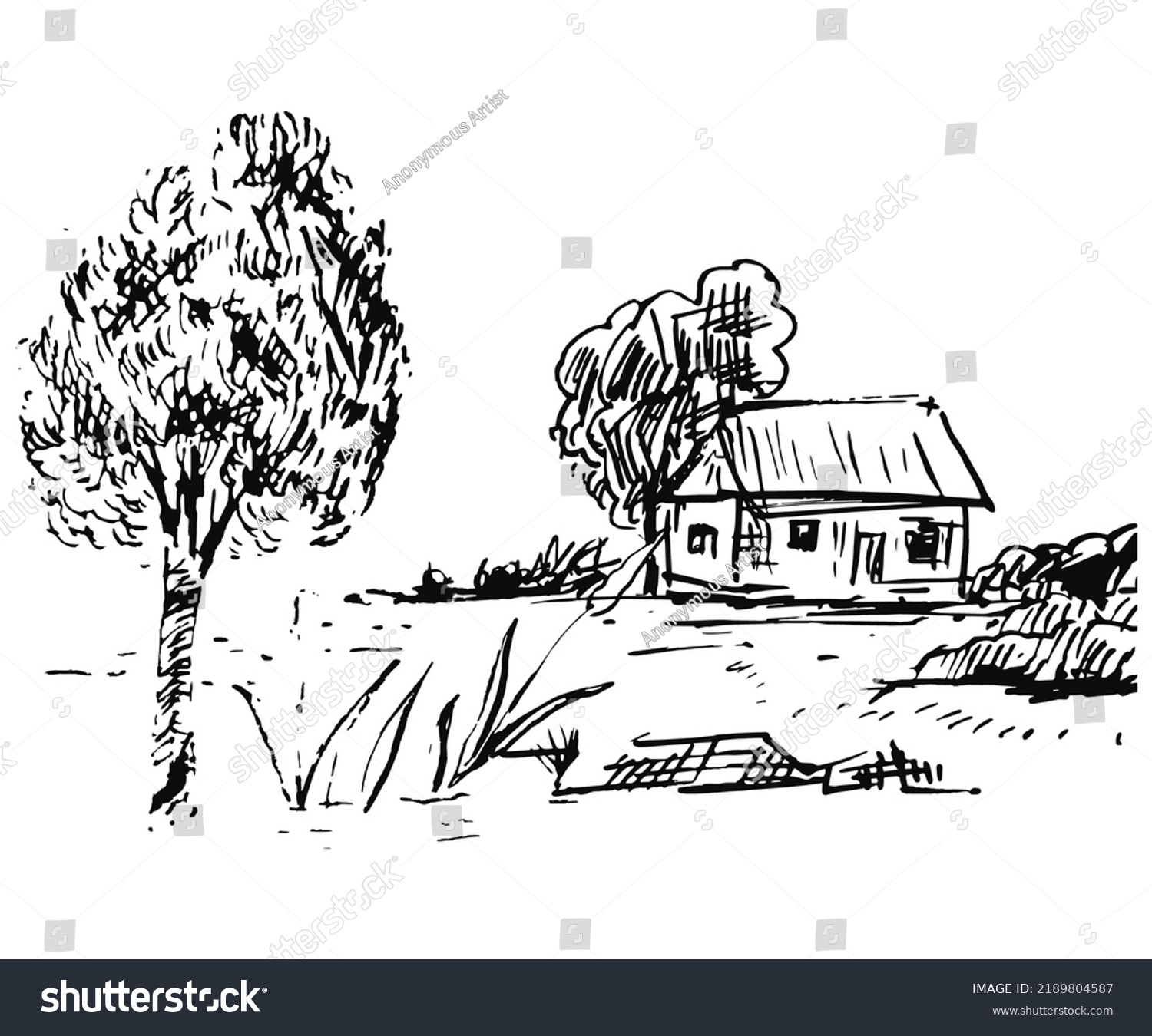 Vector Hand Drawn Village Houses Sketch Stock Vector (Royalty Free ...