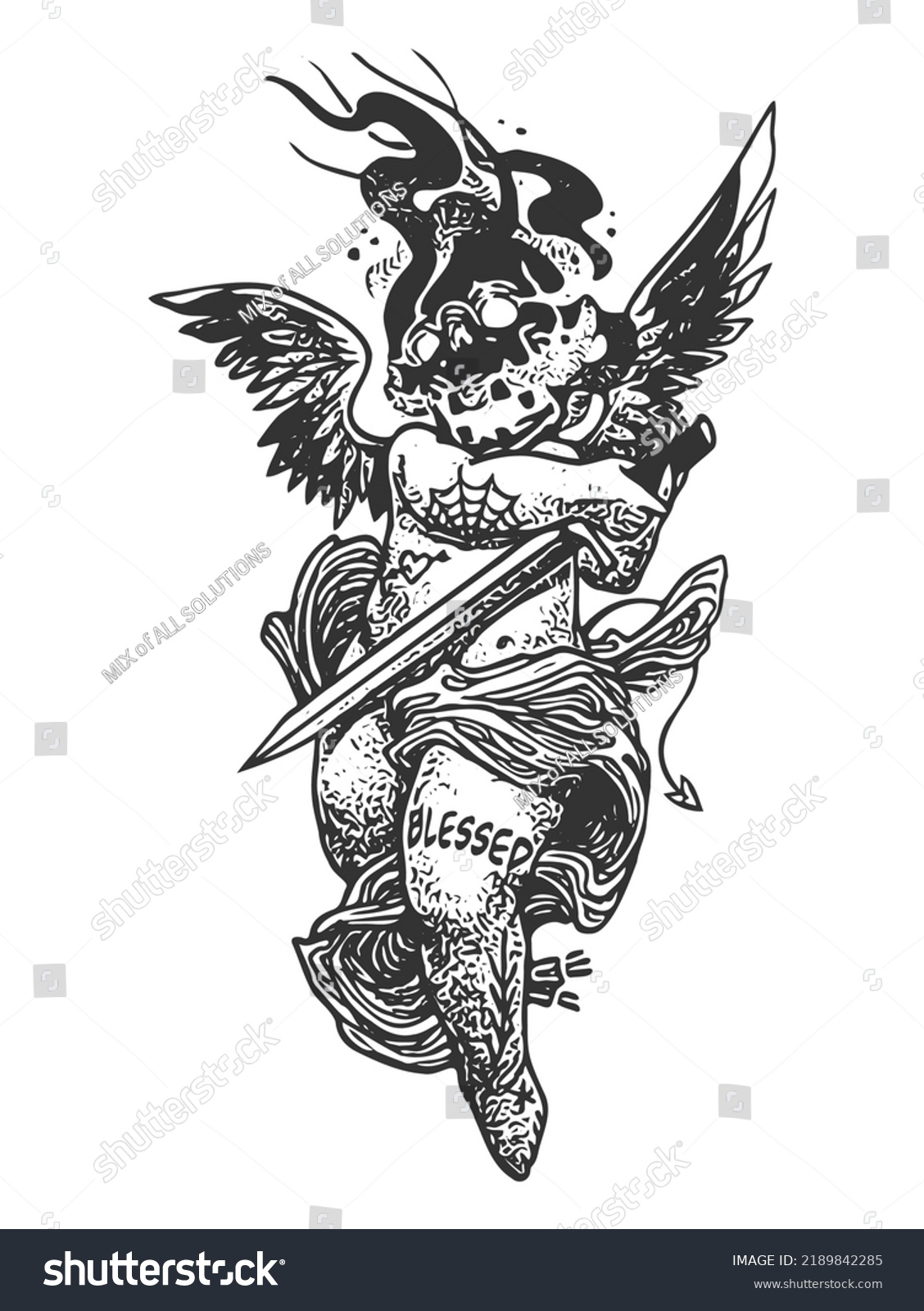 Devil Cupid Holding Sword Vector Illustration Stock Vector Royalty Free 2189842285 Shutterstock