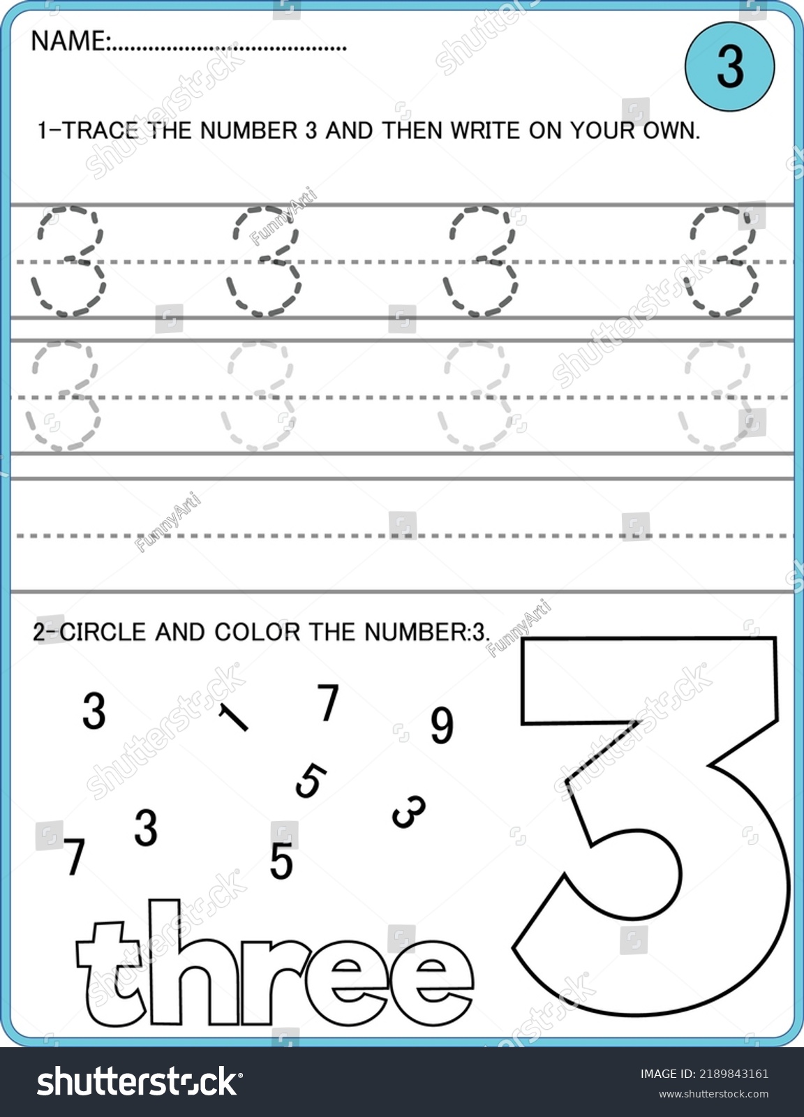 Tracing Numbers Activity Trace Number 3 Stock Vector (Royalty Free ...