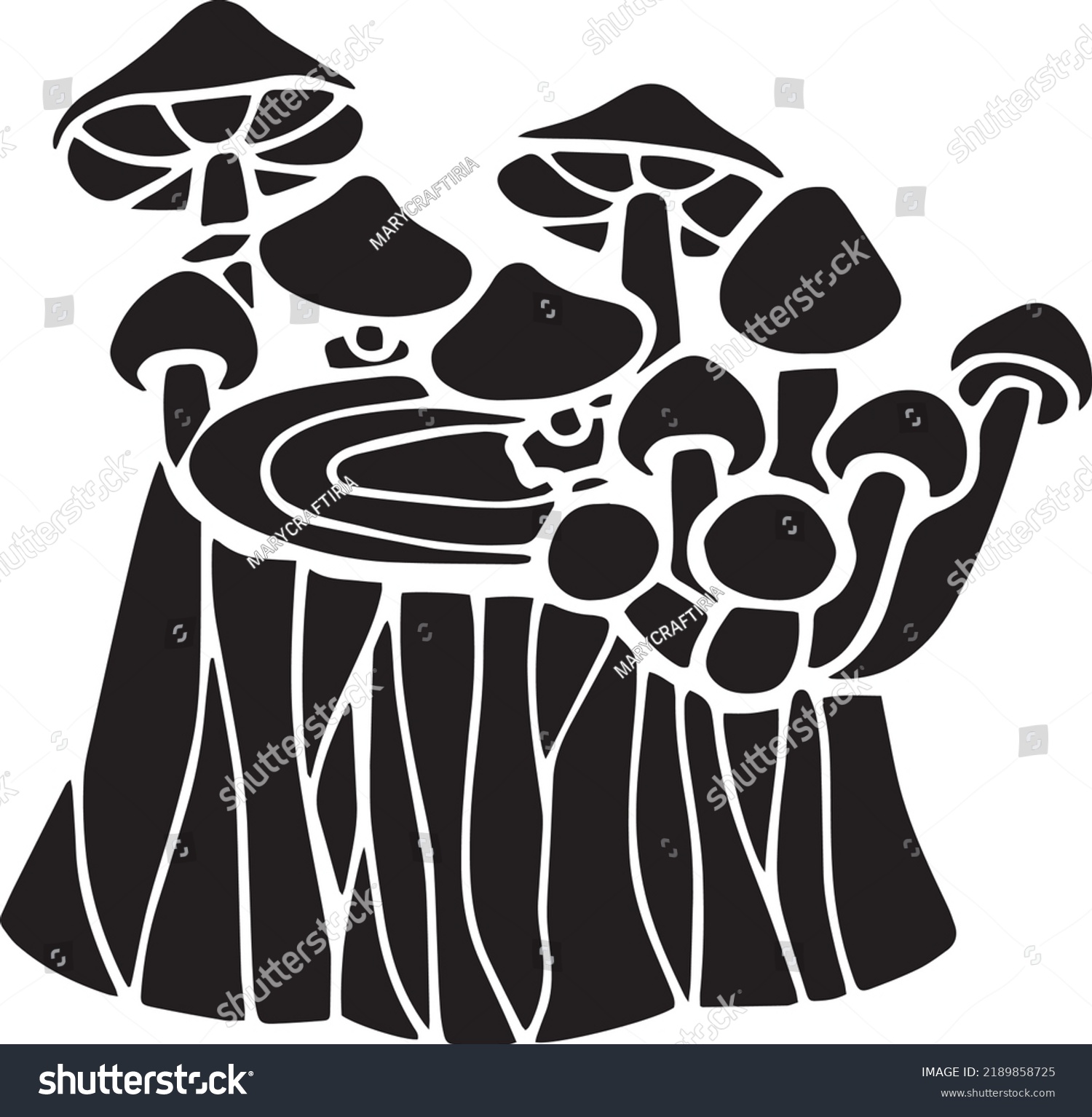 Mushrooms Vector Stencil Black White Stock Vector (royalty Free 