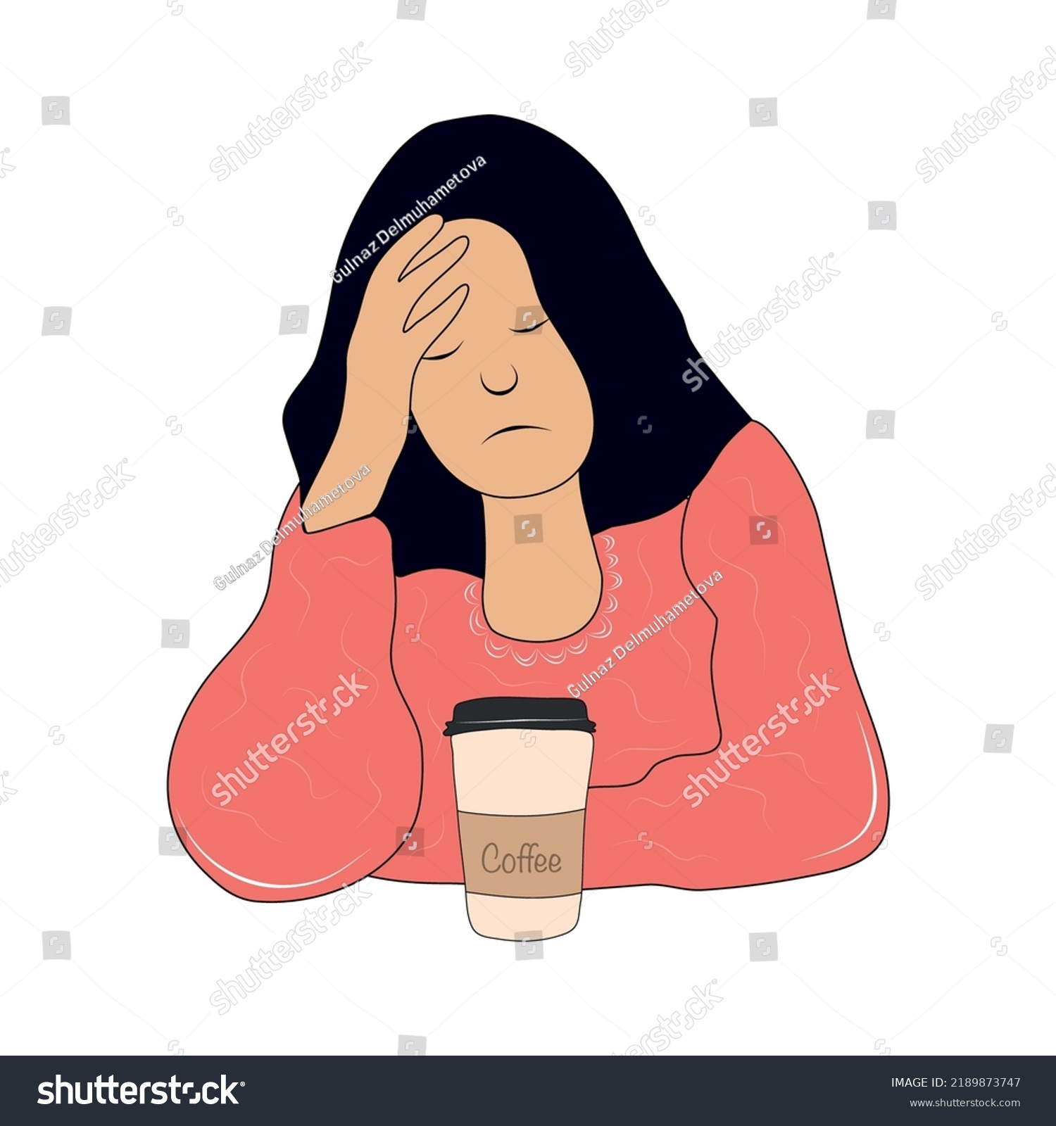 Vector Isolated Girl Holding Her Head เวกเตอร์สต็อก ปลอดค่าลิขสิทธิ์ 2189873747 Shutterstock