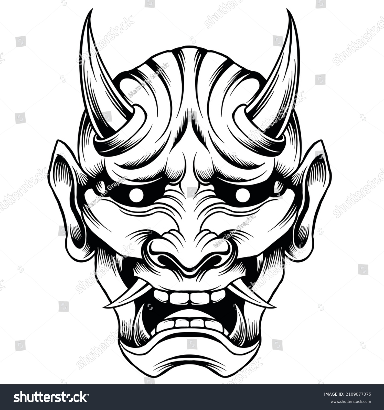 Oni Mask Illustration Black White Stock Vector (Royalty Free ...