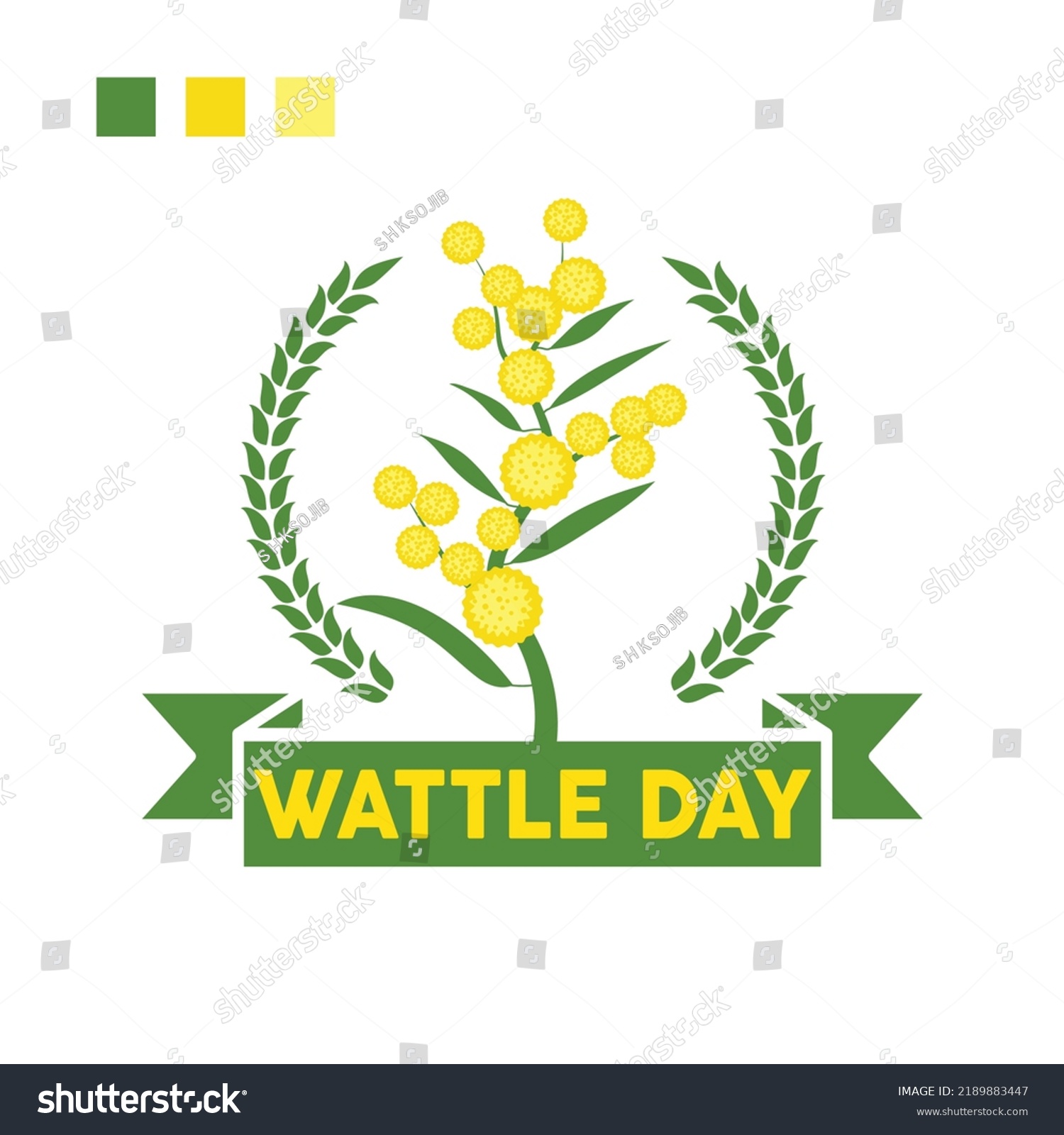 National Wattle Day Green Yellow Color Stock Vector (Royalty Free