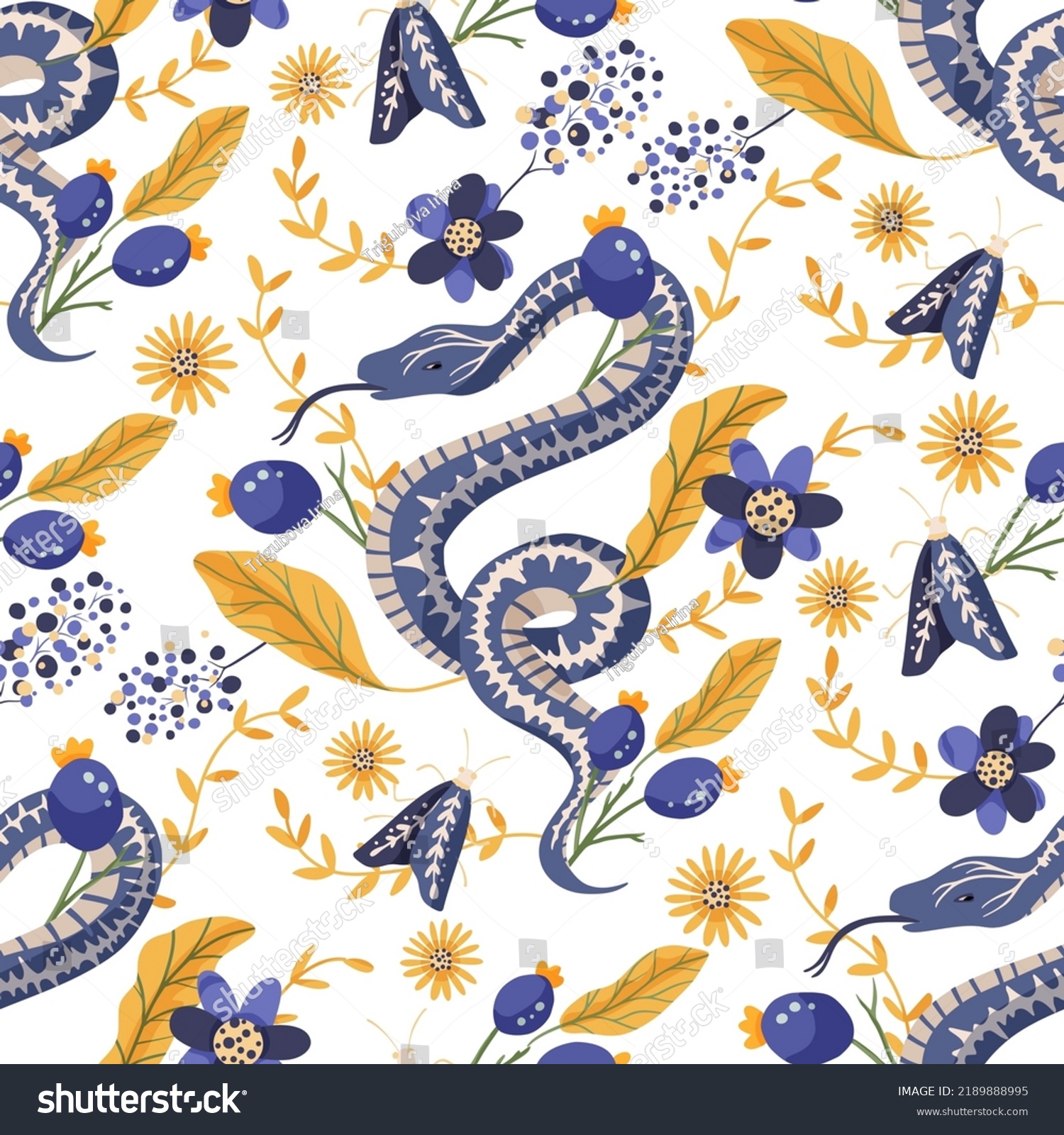 Snake Flower Vintage Seamless Pattern Tropical Stock Vector (Royalty ...